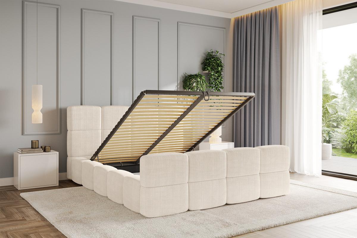 POLSTERBETT mit Bettkasten und Lattenrost, Bett mit Kopfteil, Boxbett ohne Matratze, Doppelbett mit Stauraum - NATA-Z 180x200 Beige - Schieferfarben, Holzwerkstoff/Textil (180/200cm) - ALTDECOR