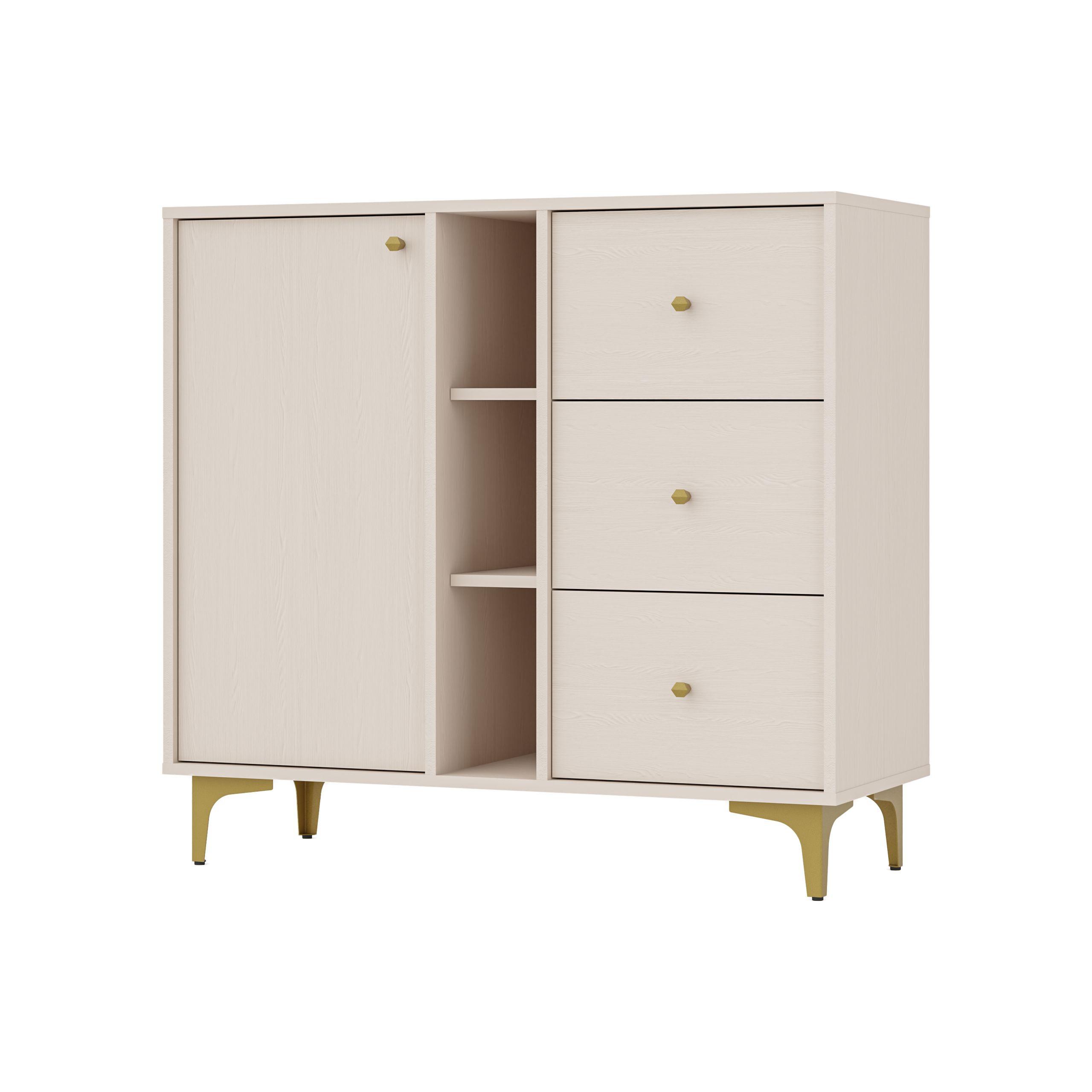 KOMMODE TORINO 100/94/41 cm mit 3 Schubladen 1 Türen Beige - Beige, Holzwerkstoff (100/94/41cm) - MASSENO