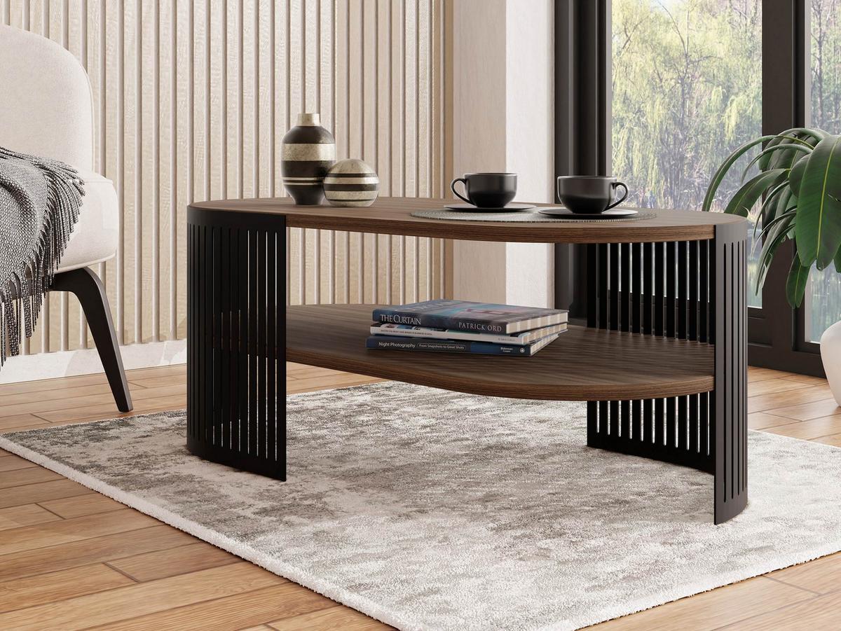 COUCHTISCH Fikoli Oval II - Nussbaumfarben/Schwarz, Holzwerkstoff/Metall (100/50/40cm) - MIRJAN24