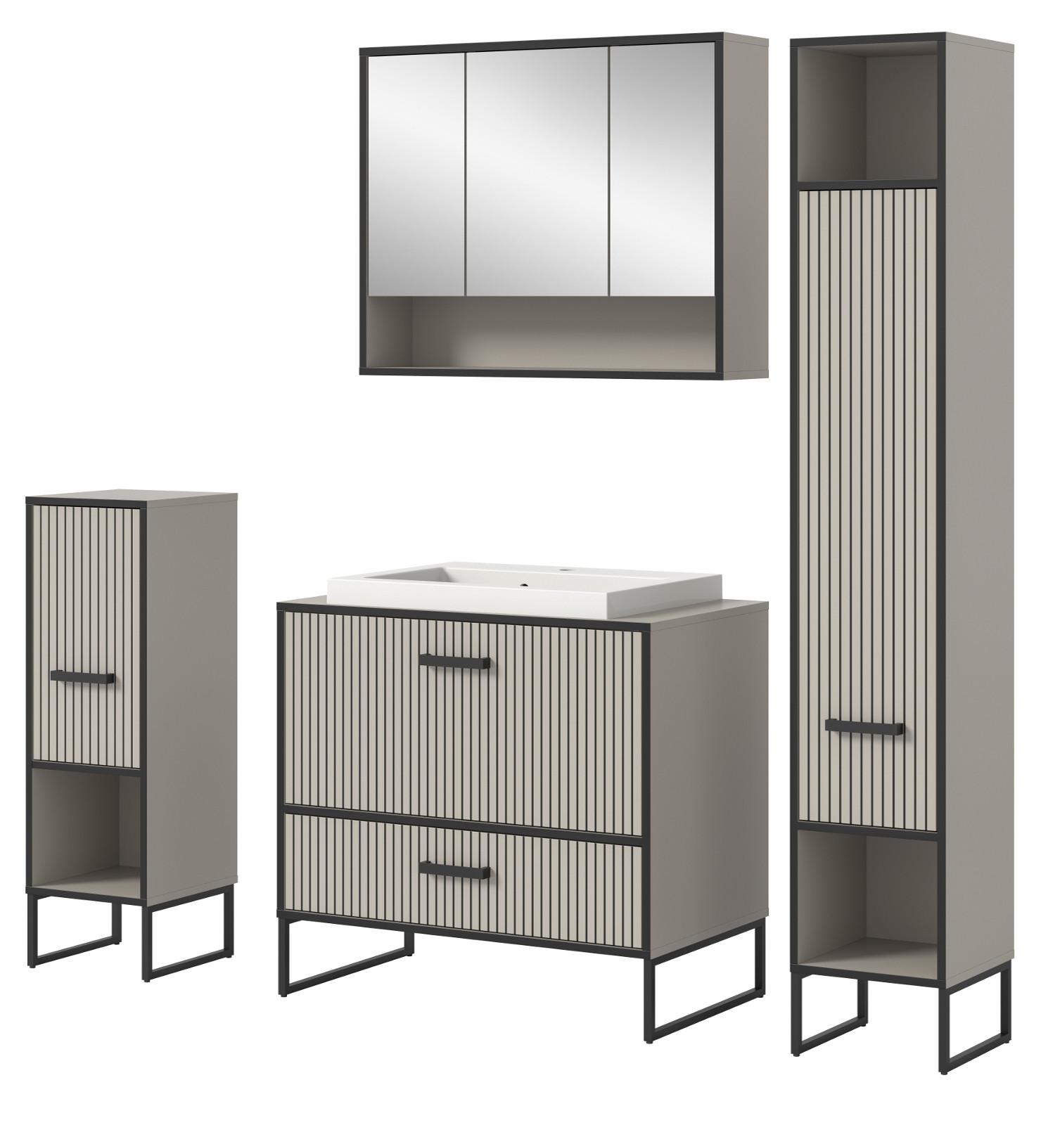 BADMÖBEL-SET schwarz, sand mit Waschbecken 170 cm, Kombination mit Soft-Close - Sandfarben/Schwarz, Glas/Keramik (170/192/48cm) - Inn.Furn