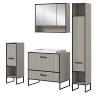 BADMÖBEL-SET schwarz, sand mit Waschbecken 170 cm, Kombination mit Soft-Close - Sandfarben/Schwarz, Glas/Keramik (170/192/48cm) - Inn.Furn