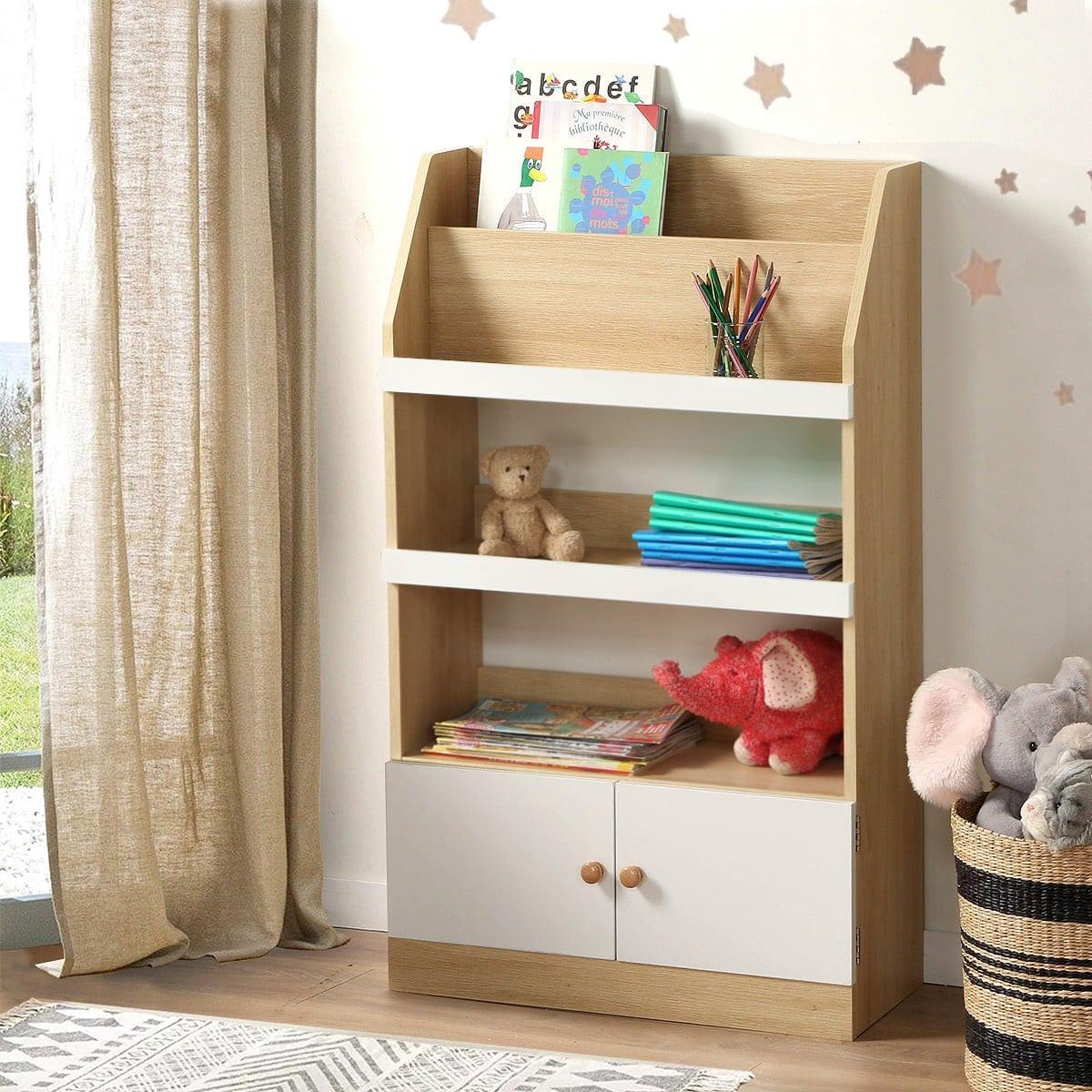 AUFBEWAHRUNGSREGAL mit 2 Türen für Kinder 106/25,5/62,8 cm - Eschefarben, Holzwerkstoff (25.5/106/32cm) - Calicosy