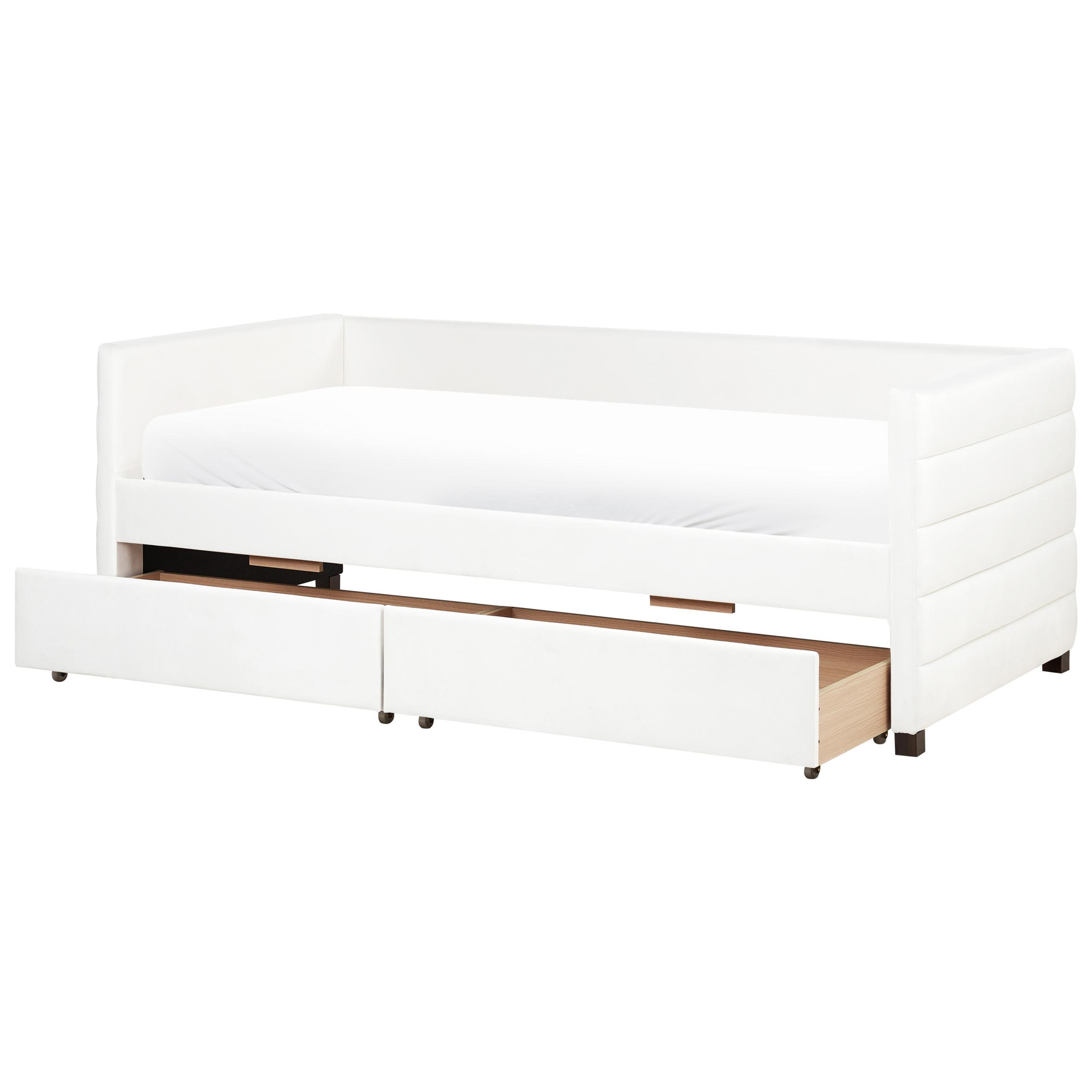 TAGESBETT mit Stauraum 90x200 cm Weiß Marray - Creme, Textil (90/200cm) - Beliani