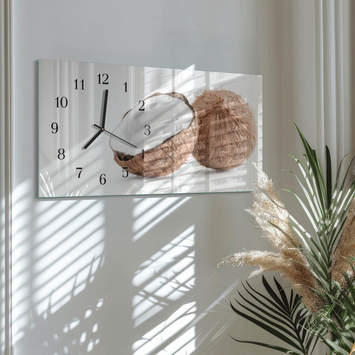 WANDUHR aus Glas 60x30 cm - Kokosnüsse - Braun, Glas (60/30/0.4cm) - TULUP