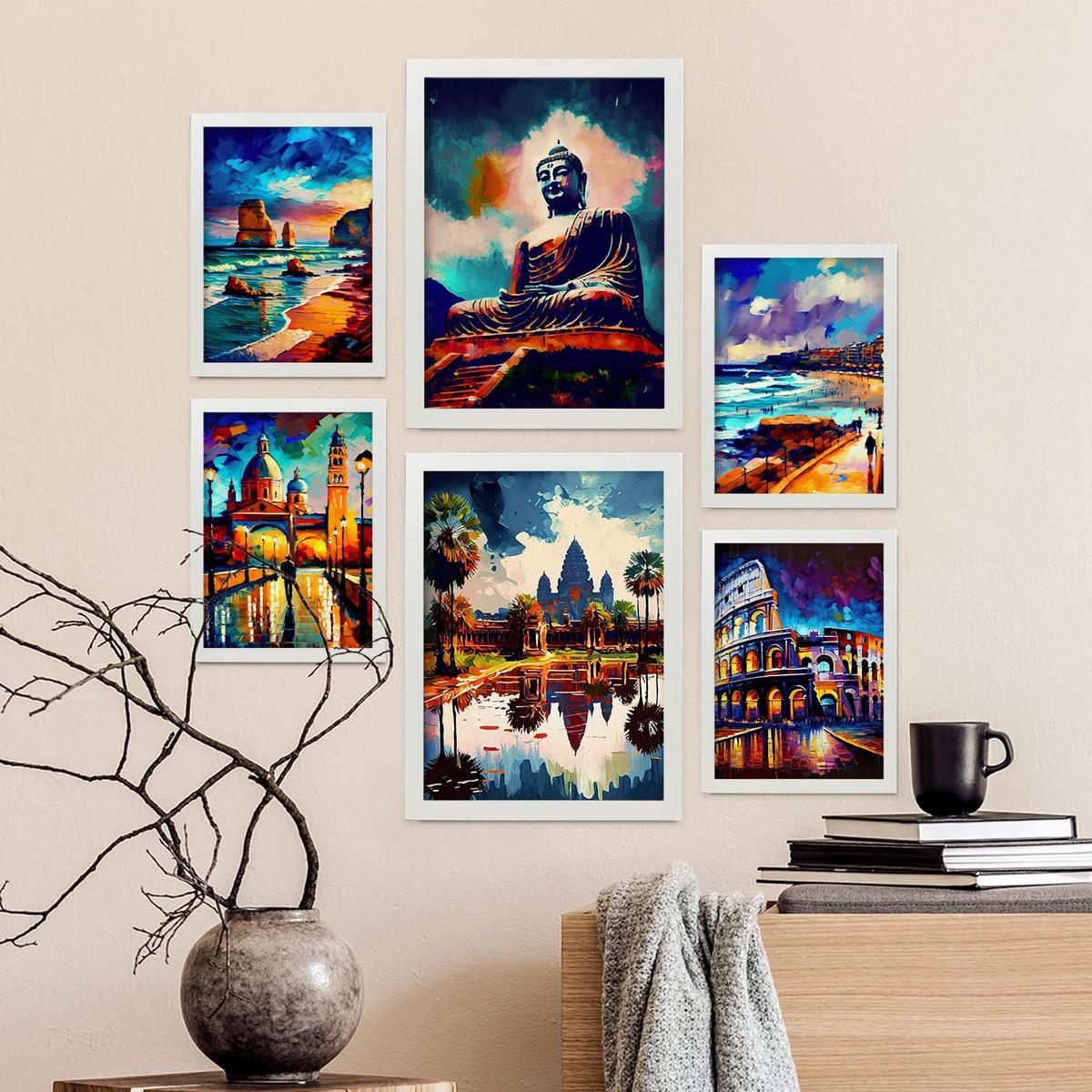 POSTER Set Mit 6 Feuchte Im Ölgemälde Stil A3 & A4 Weißer Rahmen - Weiß, Papier (29/3cm) - Nacnic
