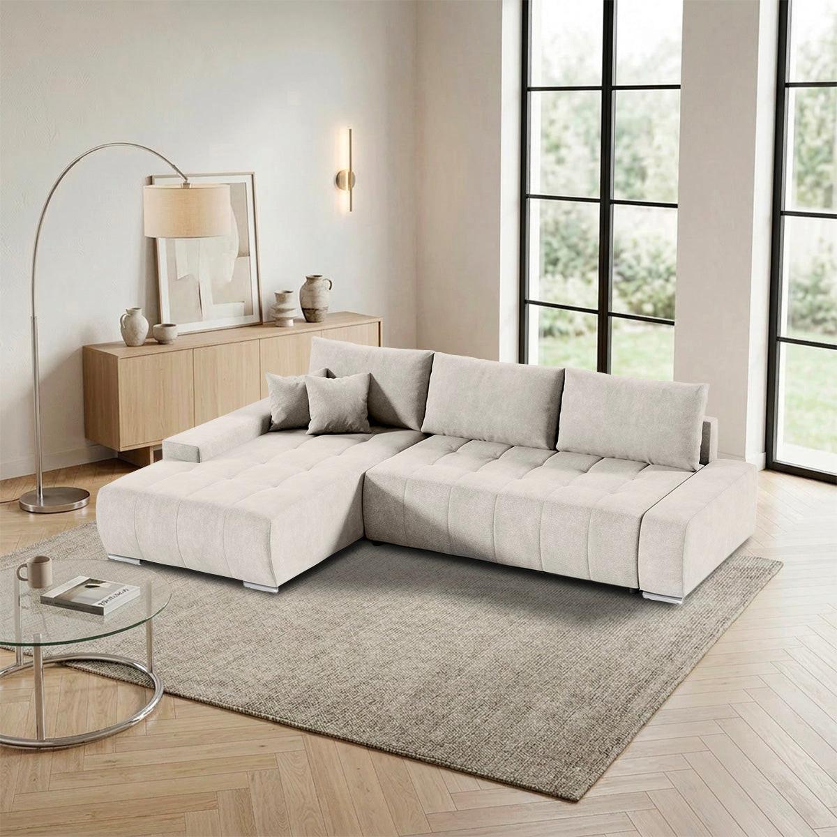 ECKSOFA Jonas 4 Sitzplätze Cremeweiß - Grün, Holzwerkstoff (265/185cm) - Petits-meubles