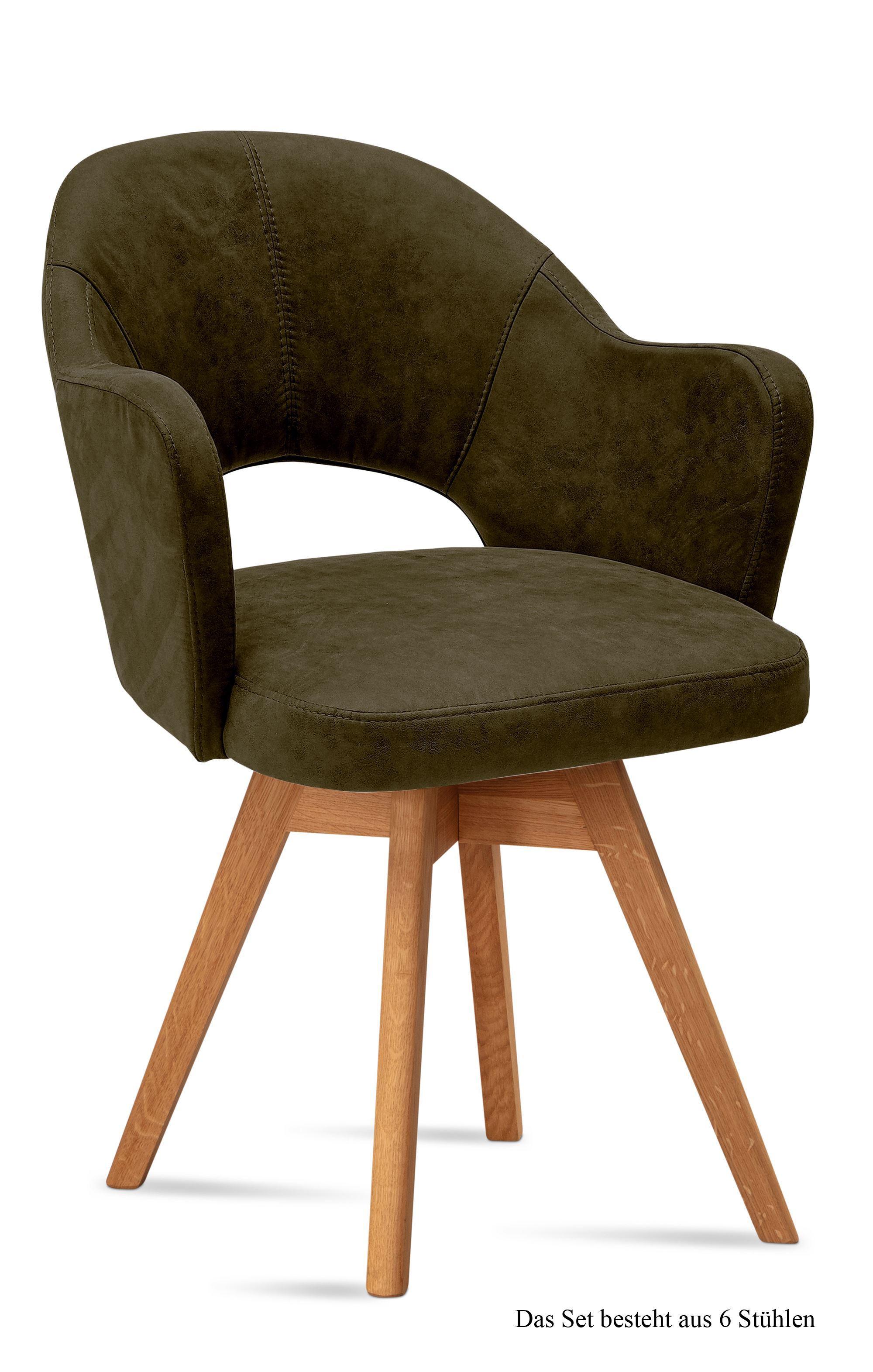 ARMLEHNSTUHL drehbar (6er-Set) Dosya 59x87x61 Eiche geölt/Khaki - Dunkelgrün/Eichefarben, Kunststoff (61/87/59cm) - 58aufmkessel