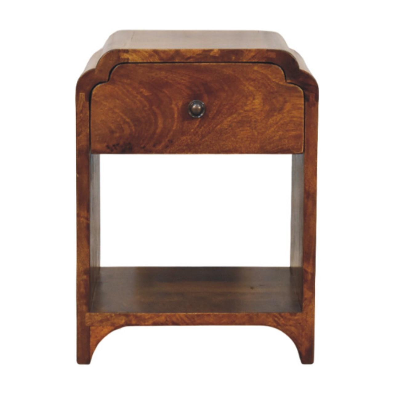 NACHTTISCH Massivholz Newton Mini Kastanienbraun, 1 Schublade und 1 Offenes Regal, Dunkelbraun - Dunkelbraun/Messingfarben, Mangoholz/Holz (30/40/30cm) - Artisan Furniture