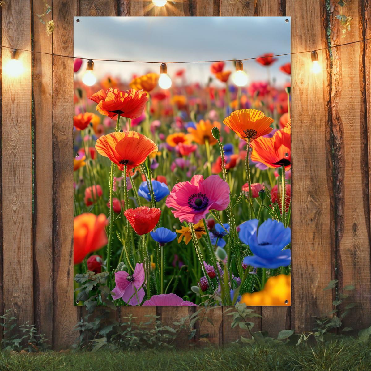 GARTENPOSTER Blumen - Mohnblumen - Farbenfroh - Natur Gartendekoration 120x160 cm - Dunkelorange, Kunststoff (120/160/0.2cm) - OnlyWow