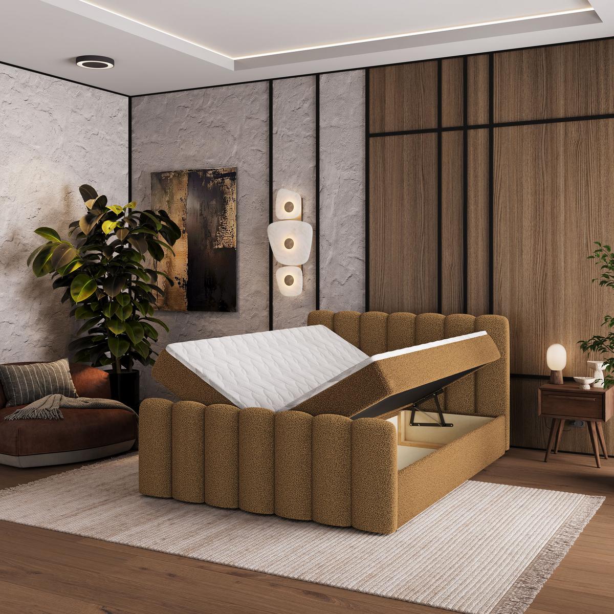 BOXBETT CELLA 140x200 cm mit Matratze und Topper - Orange - Orange, Holz (140/200cm) - MASSENO