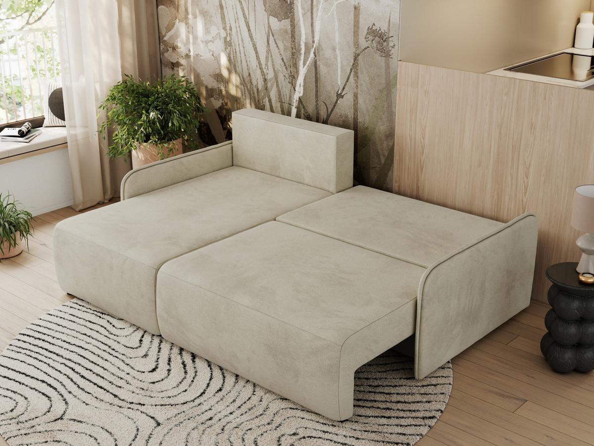 ECKSCHLAFSOFA ARPA L Beige Velvet - links - Beige/Schwarz, Kunststoff/Textil (198/150cm) - MKS