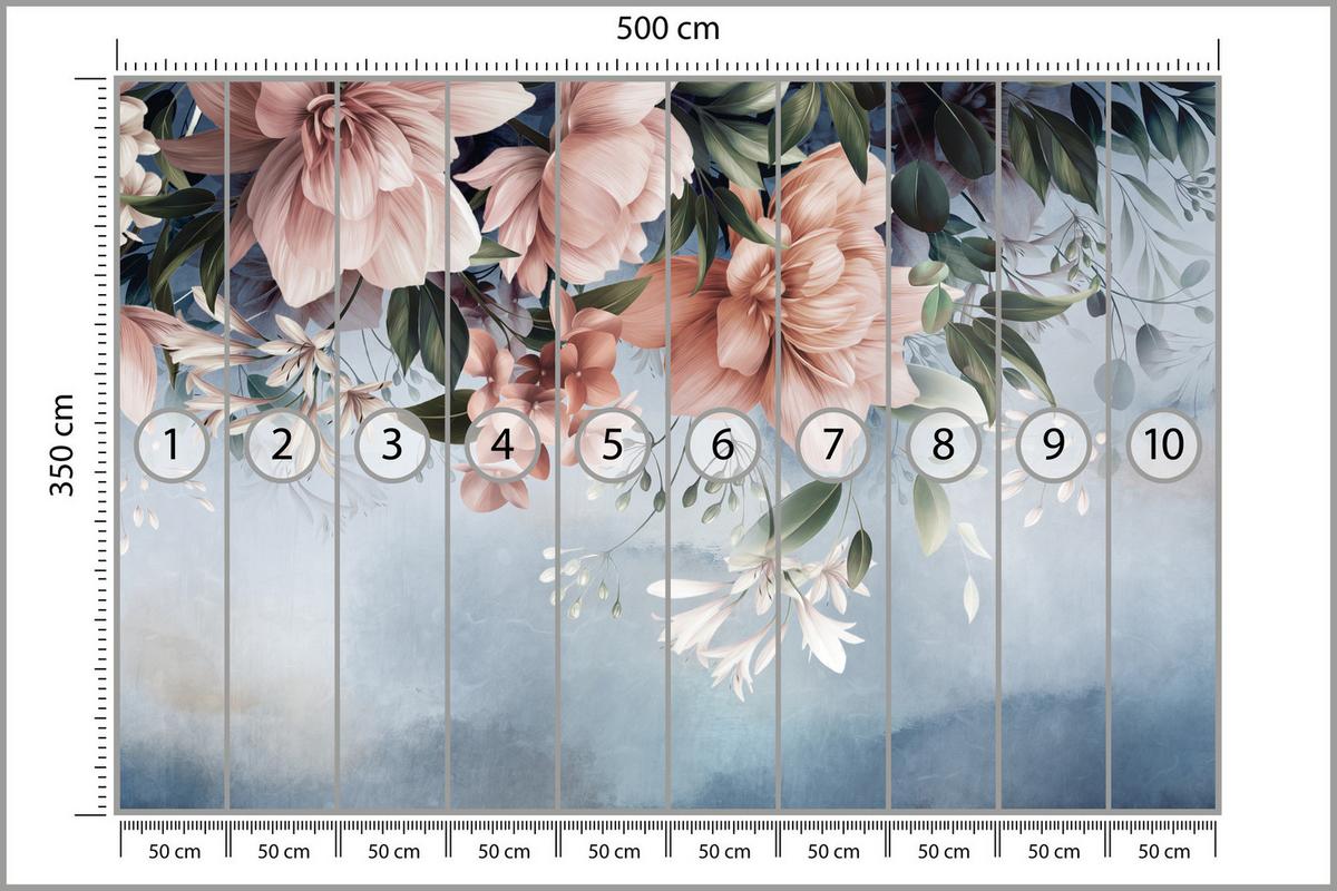 FOTOTAPETE für Schlafzimmer Blumen Blätter Pflanzen Natur 500x350 - Rosa/Weiß, Papier (500/350cm) - Muralo