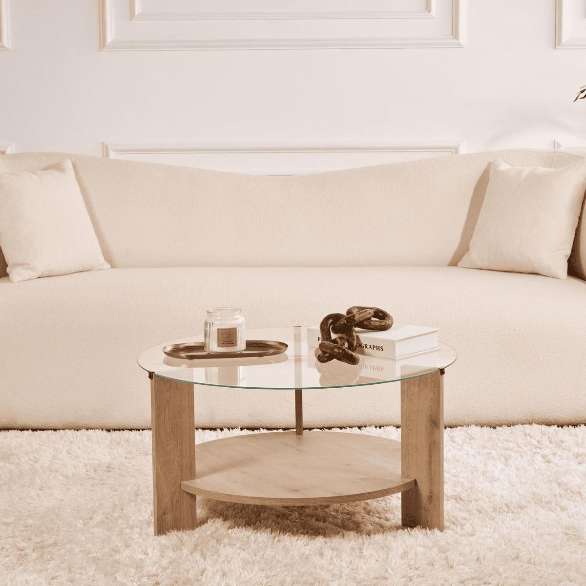 COUCHTISCH mit 2 Platten, davon eine aus gehärtetem Glas 75/75/40 cm - Eichefarben, Holzwerkstoff (7.5/75/40cm) - Calicosy