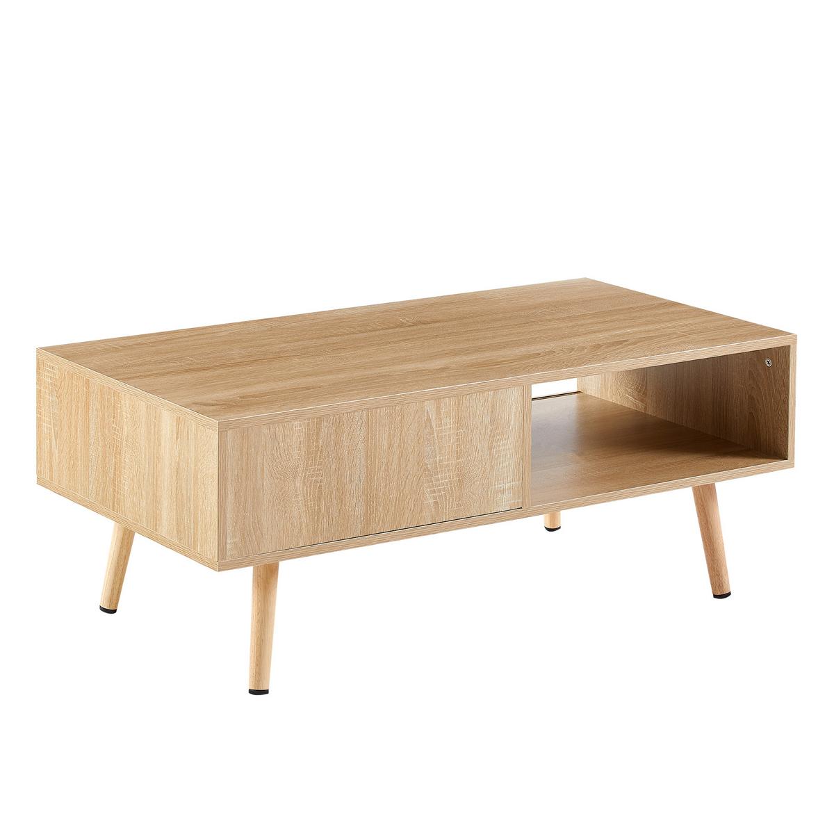 COUCHTISCH rattanoptik holz natur schiebetür - Naturfarben, Holzwerkstoff (55/105/40cm) - Urban Meuble