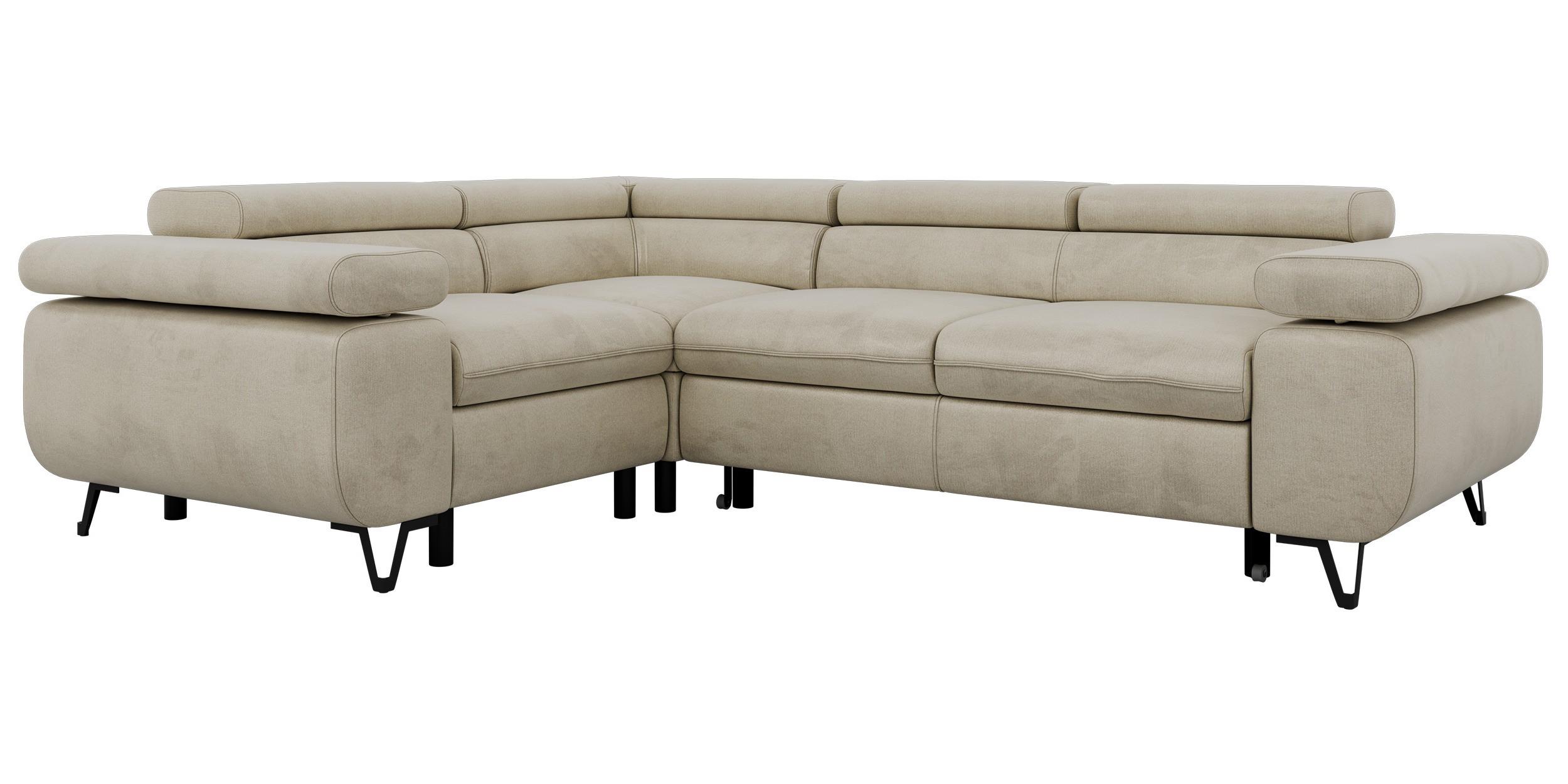 ECKSOFA FALCO L - Beige Velvet - Links Seite - Beige/Schwarz, Textil/Metall (197/268cm) - MKS