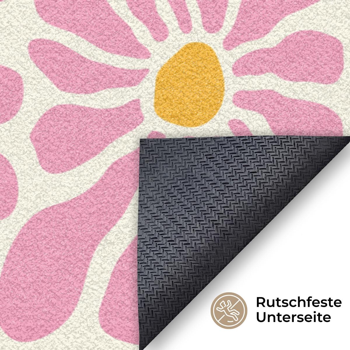 FUSSMATTE Blumen - Muster - Rosa - Beige - Orange Sauberlaufmatte 120x80 cm - Rosa, Kunststoff (120/0.4cm) - MuchoWow