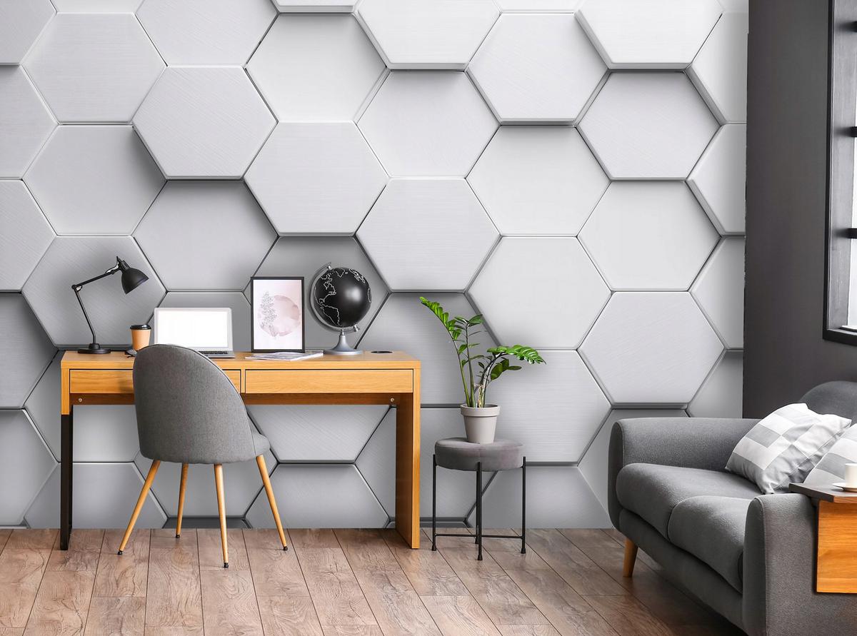 FOTOTAPETE 3D Hexagone Grau 150x105 cm - Multicolor, Papier (150/105cm) - Wallarena