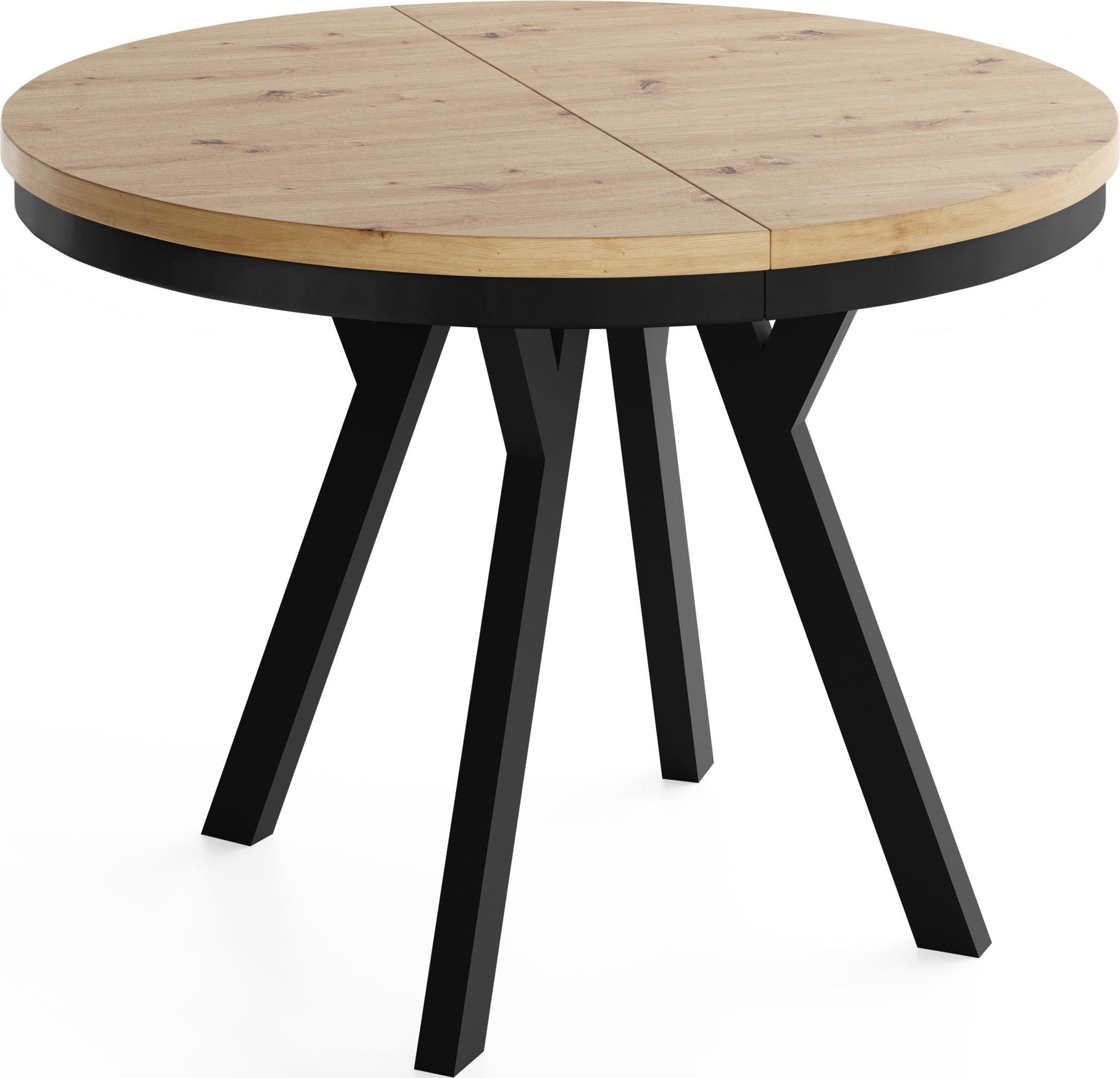 ESSTISCH Vero Neo rund ausziehbar verlängerbar, Eiche Artisan Hellbraun 100-200/100/77 cm - Schwarz/Eiche Artisan, Holz/Holzwerkstoff (100/200/77cm) - WFL GROUP