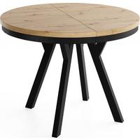 ESSTISCH Vero Neo rund ausziehbar verlängerbar, Eiche Artisan Hellbraun 100-200/100/77 cm - Schwarz/Eiche Artisan, Holz/Holzwerkstoff (100/200/77cm) - WFL GROUP