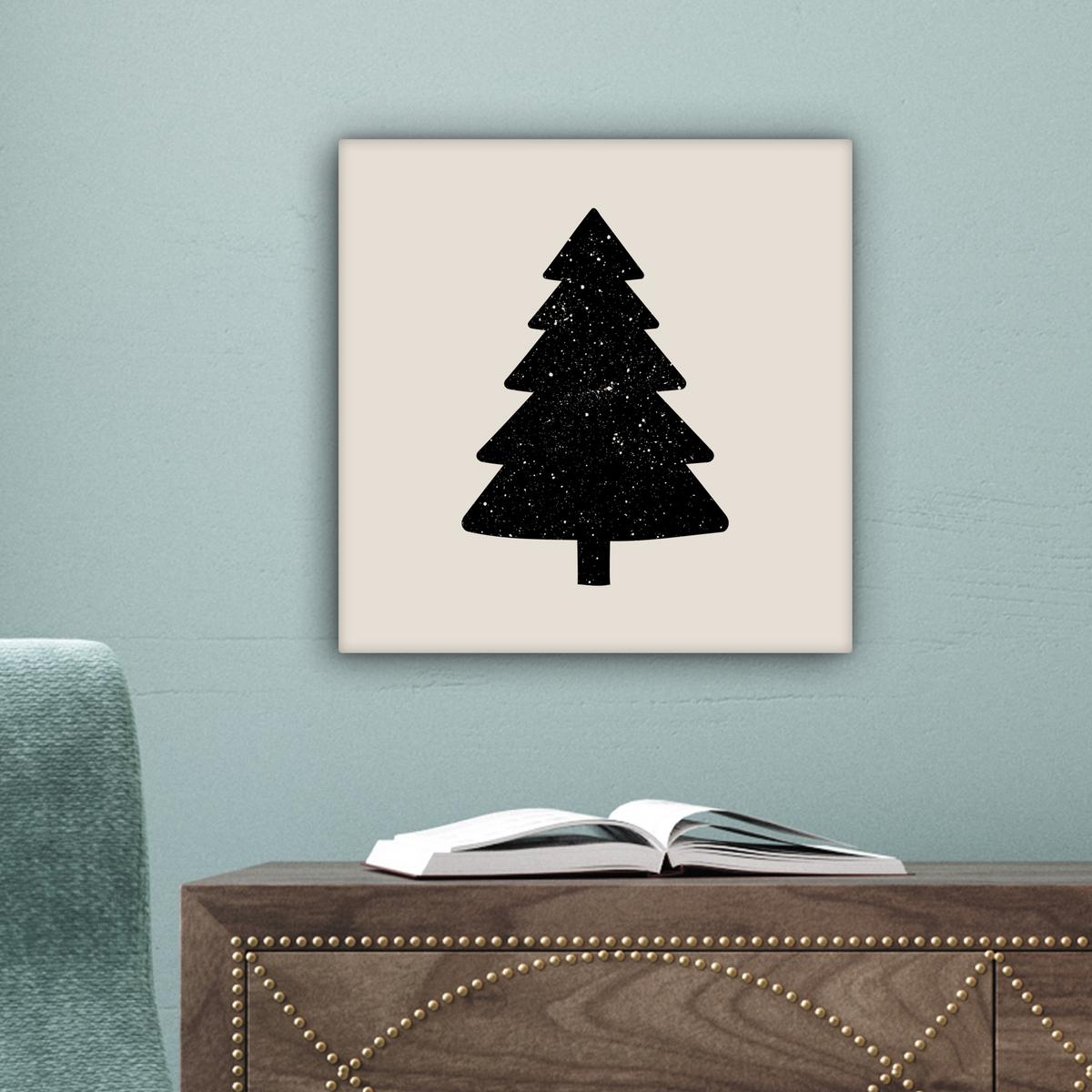 LEINWANDBILD Weihnachtsbaum - Schwarz - Urlaub - Beige Deko Wohnzimmer 20x20 cm - Schwarz, Textil (20/20cm) - MuchoWow