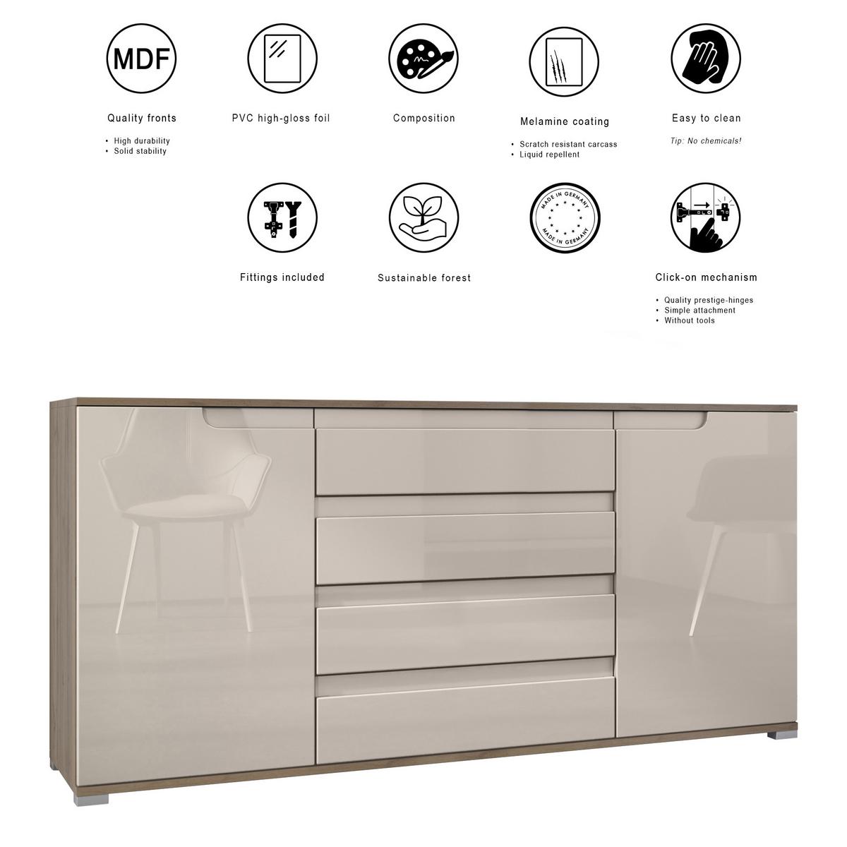 SIDEBOARD Sylt Grau Hochglanz / Anthrazit matt - Grau, Holzwerkstoff (166.5/75.5/35cm) - Vladon