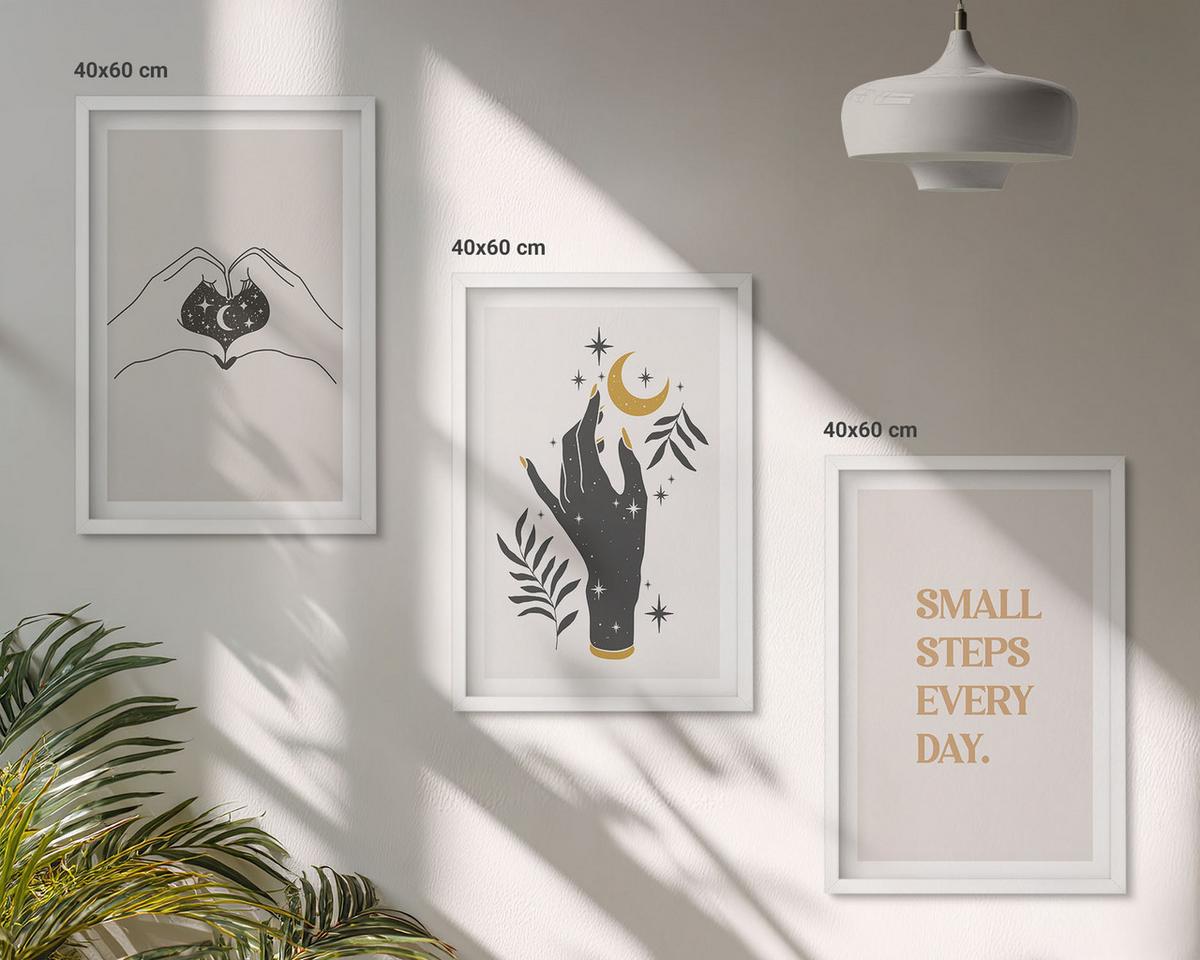 BILDER SET 3er Set - 40x60 cm Weißer Rahmen - Minimalistische Boho-Illustrationen - Weiß, Kunststoff (40/60cm) - TULUP