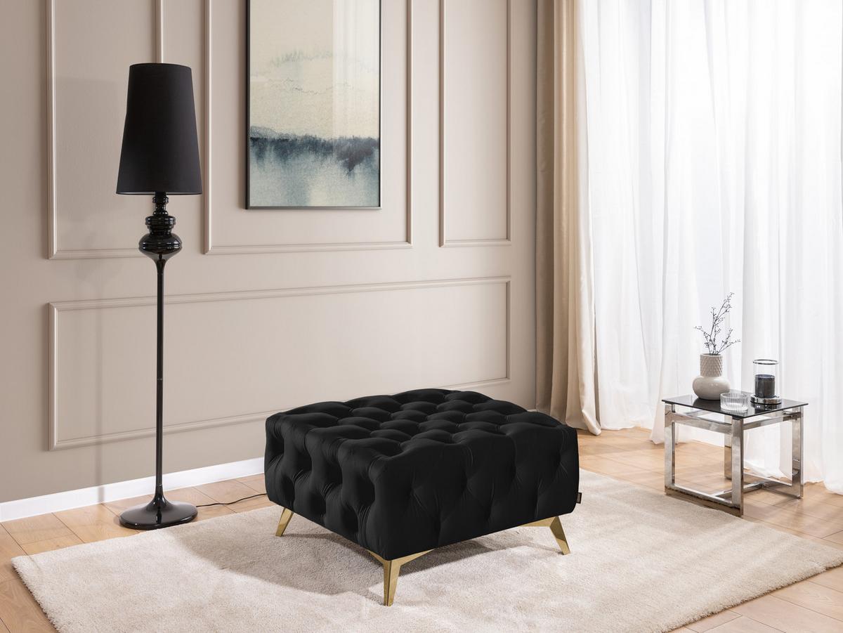 HOCKER Chesterfield Whitby Schwarz Samt mit goldenen Füßen - Goldfarben/Schwarz, Holz/Textil (80/45/80cm) - S-Style Möbel