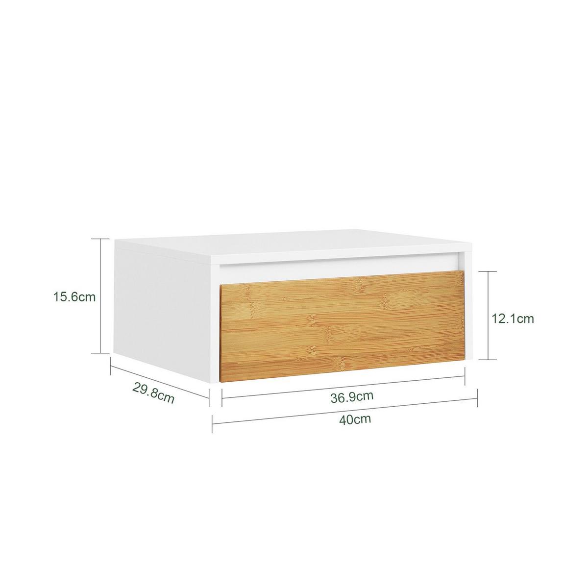 SCHWEBENDER-NACHTTISCH mit Schublade, Wandregal 40x29,8x15,6cm - Weiß/Naturfarben, Holzwerkstoff (40/11/30cm) - SoBuy
