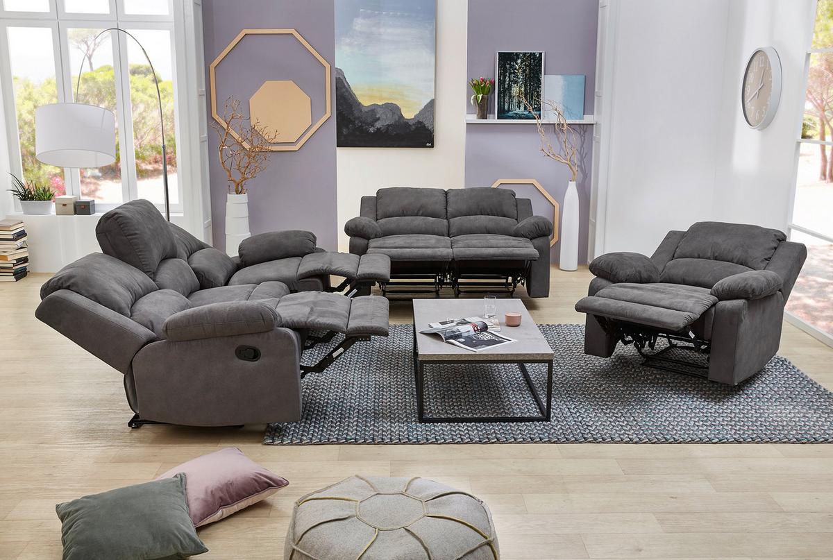 3-SITZER-RELAXSOFA Federkern, Liegefunktion verstellbar durch halbautomatische Relaxfunktion B204/T87/H97 cm, Mikrofaser Vintage Anthrazit/ 15131 - Anthrazit/Schwarz, Textil (204/97/87cm) - luma-home