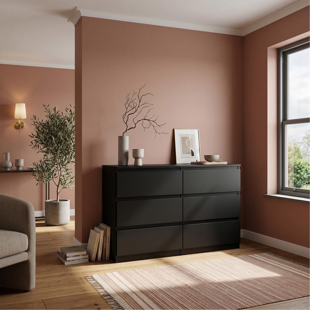 KOMMODE NUDO 120/78,5/39cm mit 6 Schubladen Türen Schwarz - Schwarz, Holzwerkstoff (120/78.5/39cm) - MASSENO
