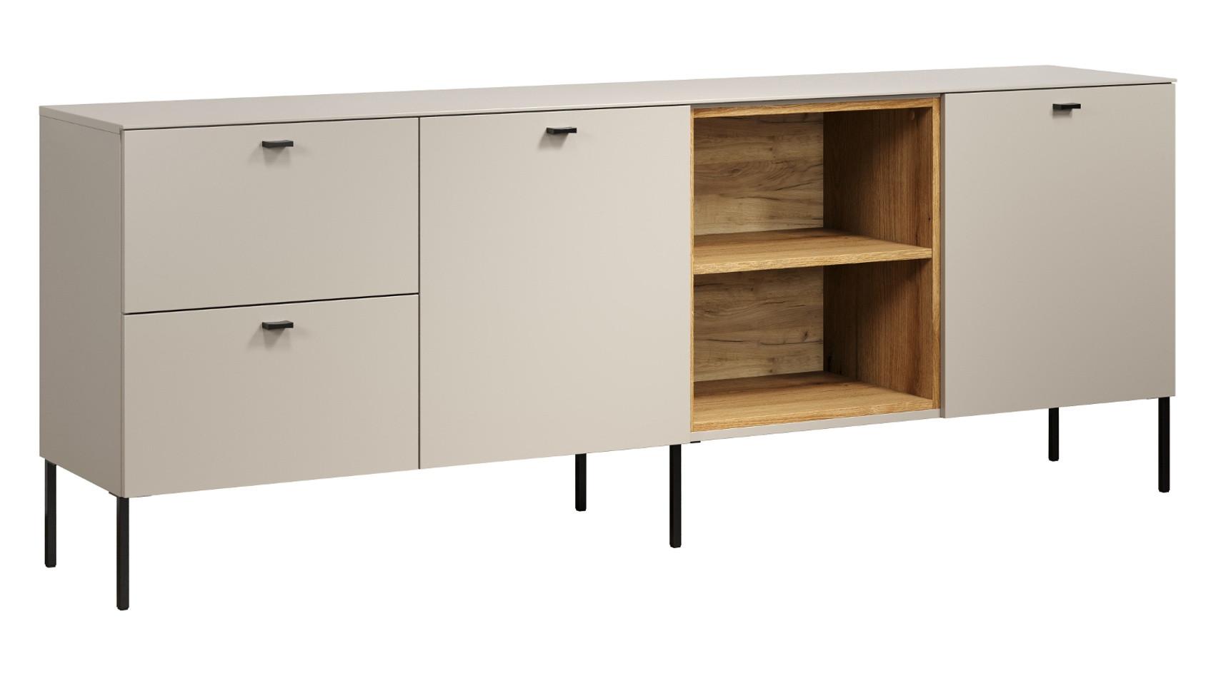 SIDEBOARD Kaschmir, Eiche 200 cm, Kommode mit Soft-Close - Kaschmir/Schwarz, Holzwerkstoff/Metall (200/75/40cm) - Top.Furn