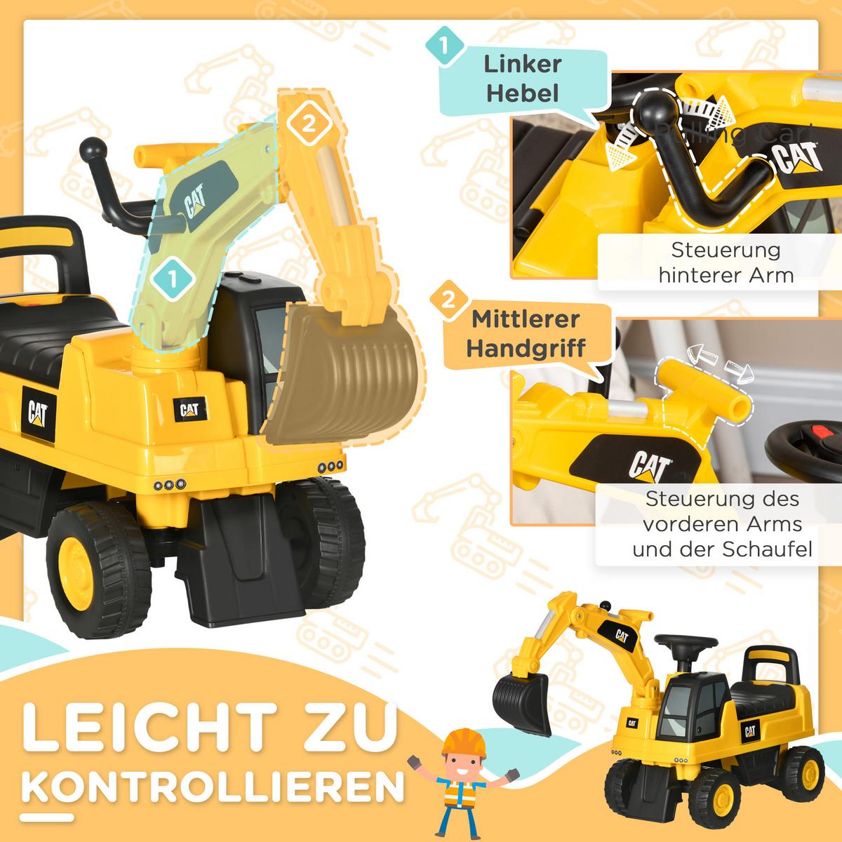 SITZBAGGER, Rutscherfahrzeug mit steuerbarer Schaufel, Aufsitzbagger, Rutschauto - Gelb, Kunststoff (85/27.5/47.5cm) - HOMCOM