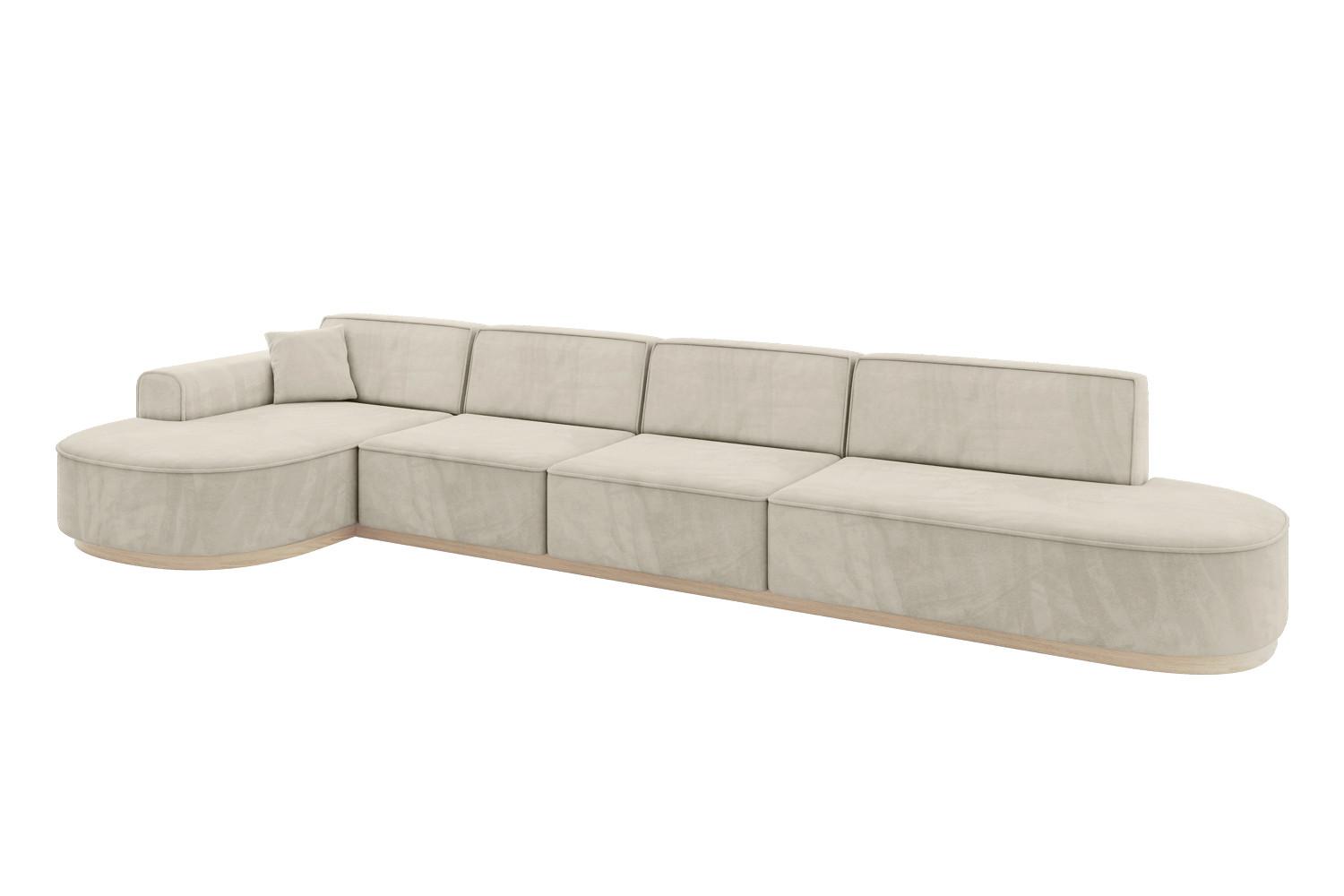 ECKSOFA Ottomane Links MARI-L3-v1 - 413x171x83 cm Ecru Velours - Ecru, Holzwerkstoff/Textil (413/171cm) - ALTDECOR