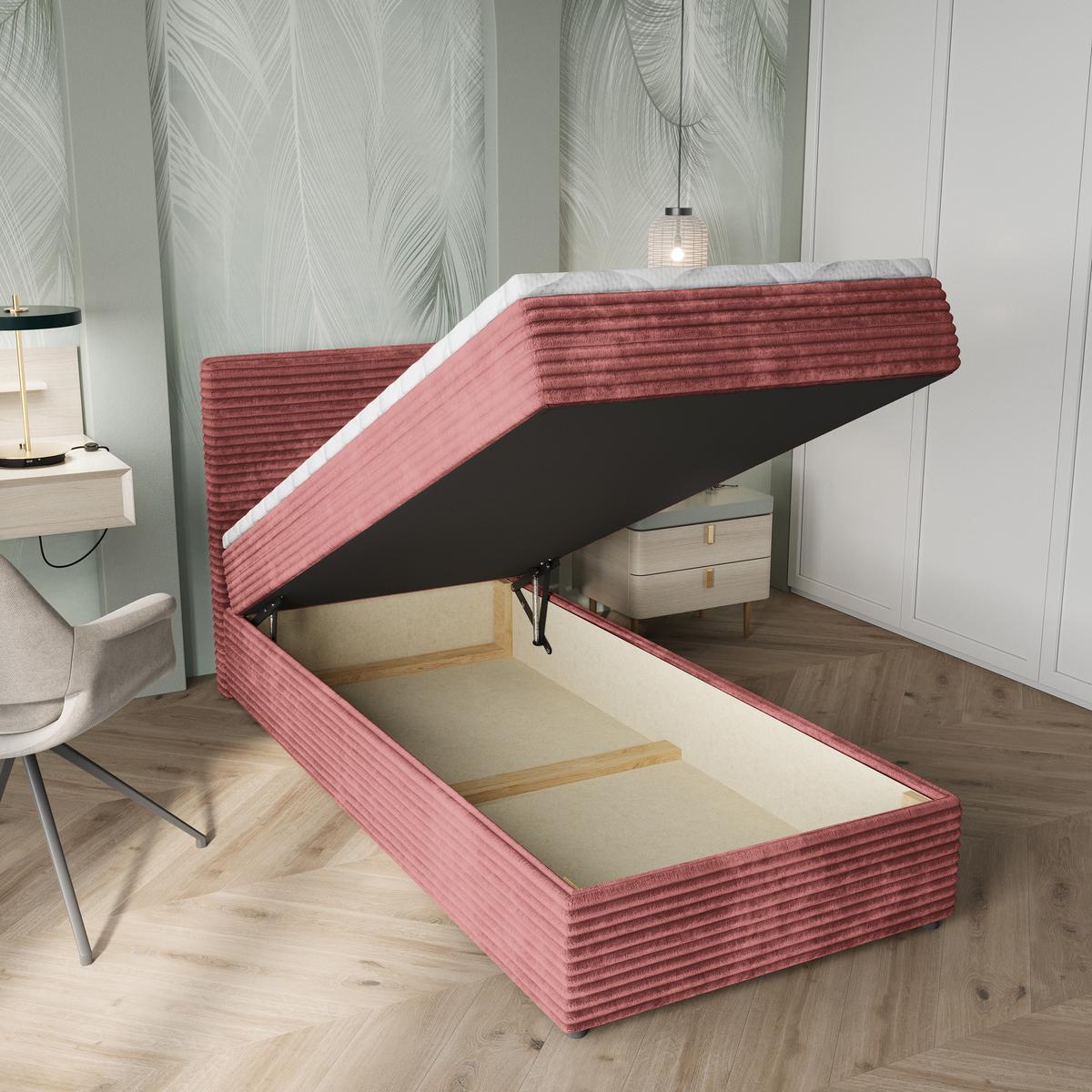 BOXBETT PISA 80 80x200 cm mit Matratze und Topper, H2+H3 - Rosa - Rosa, Holz (80/200cm) - MASSENO