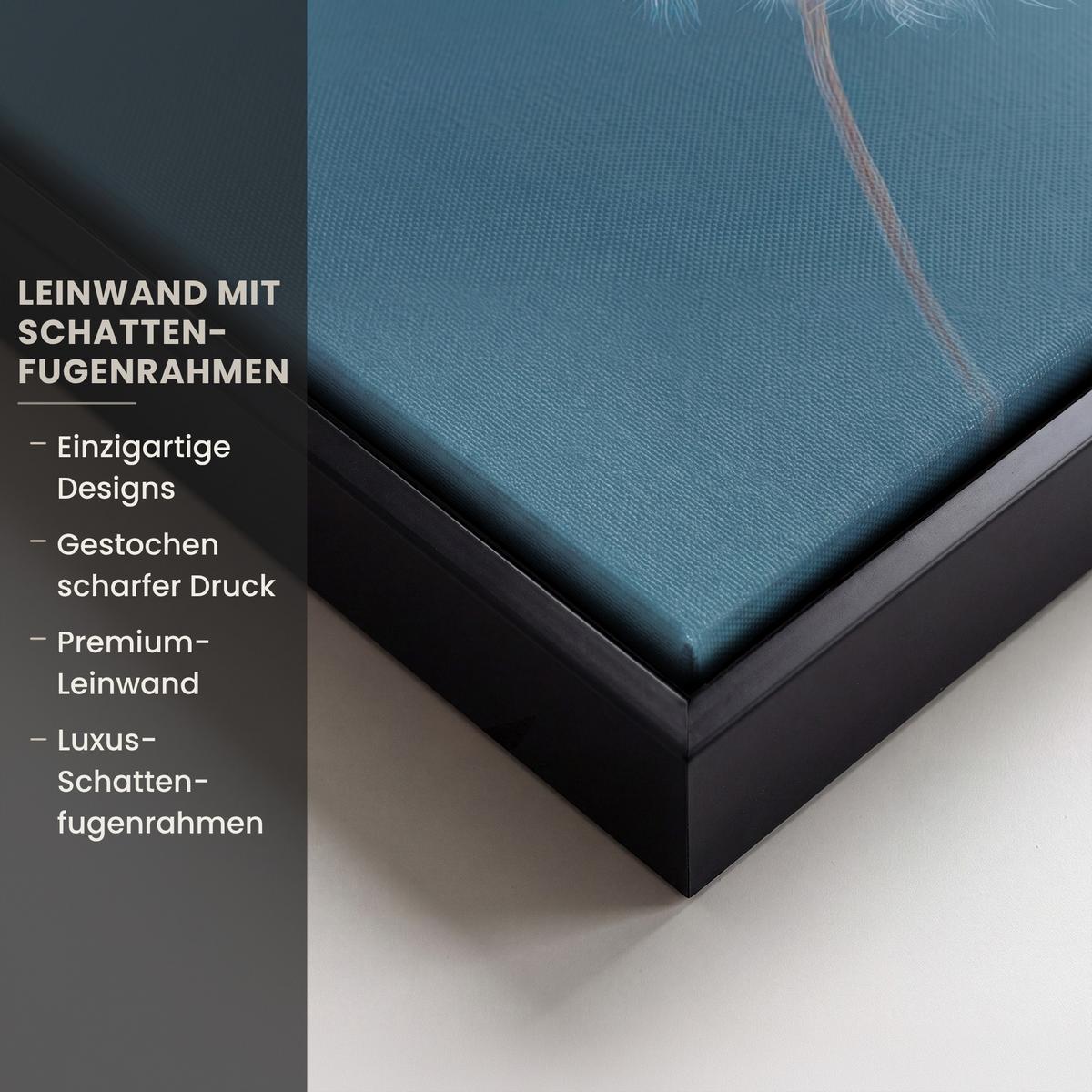 LEINWAND Bilder mit Rahmen - Löwenzahn - Wind - Blau - 30x20 - Blaugrau, Textil (30/20cm) - MuchoWow