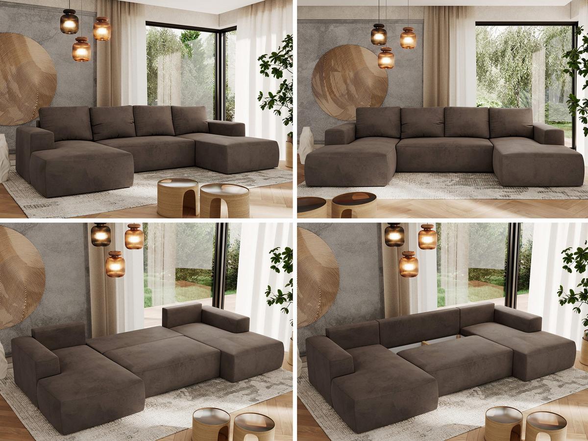 WOHNLANDSCHAFT TRENTINO U Braun Velvet - Schwarz/Braun, Kunststoff/Textil (334/91/163cm) - MKS