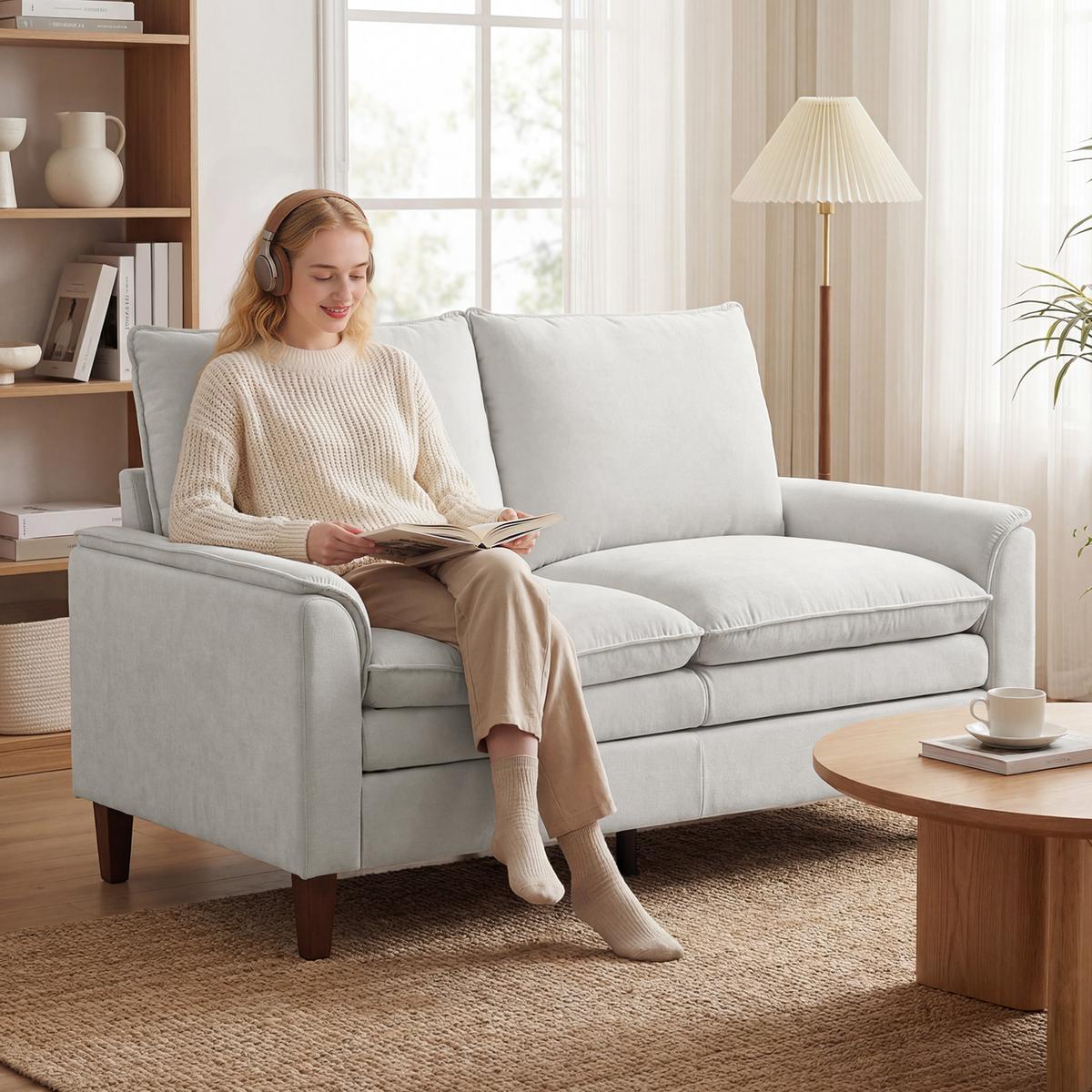 2-SITZER-SOFA Chenille Cremeweiß - Creme, Textil (84/95/146cm) - HOMCOM