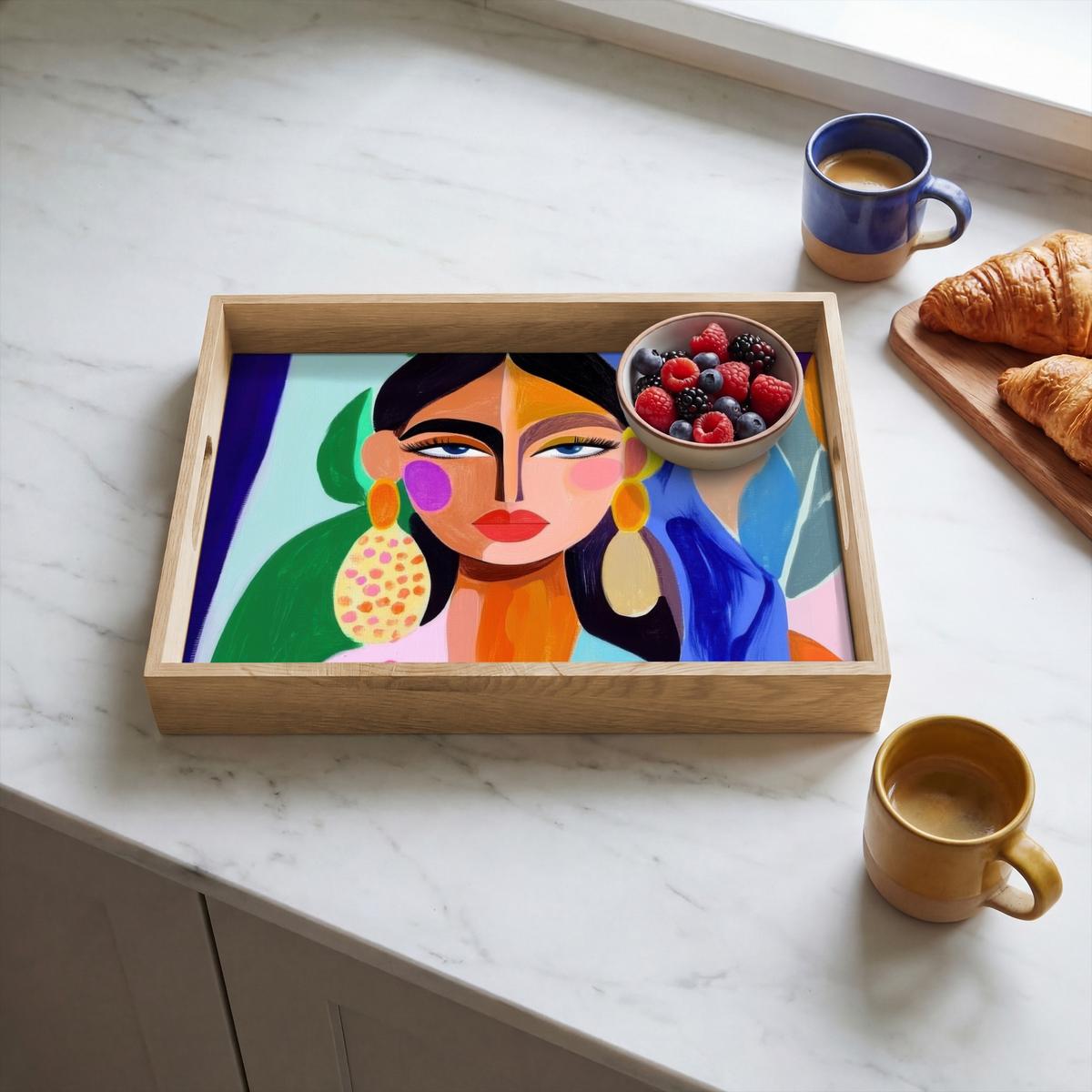 TABLETT Porträt - Frau - Modern 40x30 cm - Multicolor, Holz (40/5/5cm) - OnlyWow