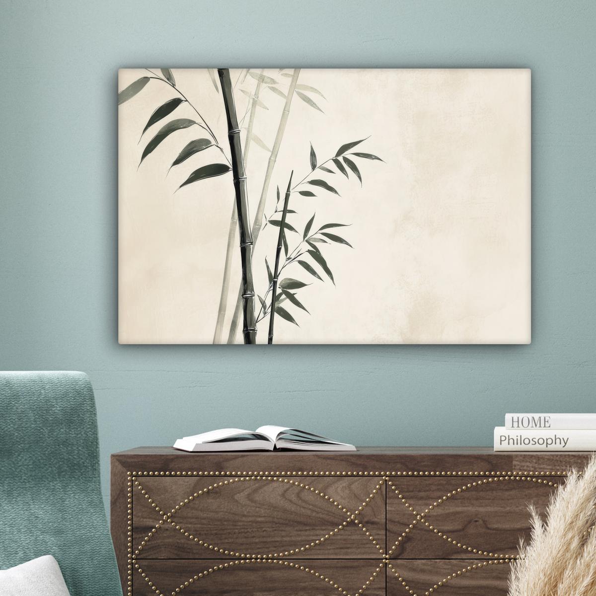 LEINWANDBILD Japandi - Bambus - Beige Gemälde 60x40 cm - Eukalyptusholzfarben, Textil (60/40cm) - MuchoWow