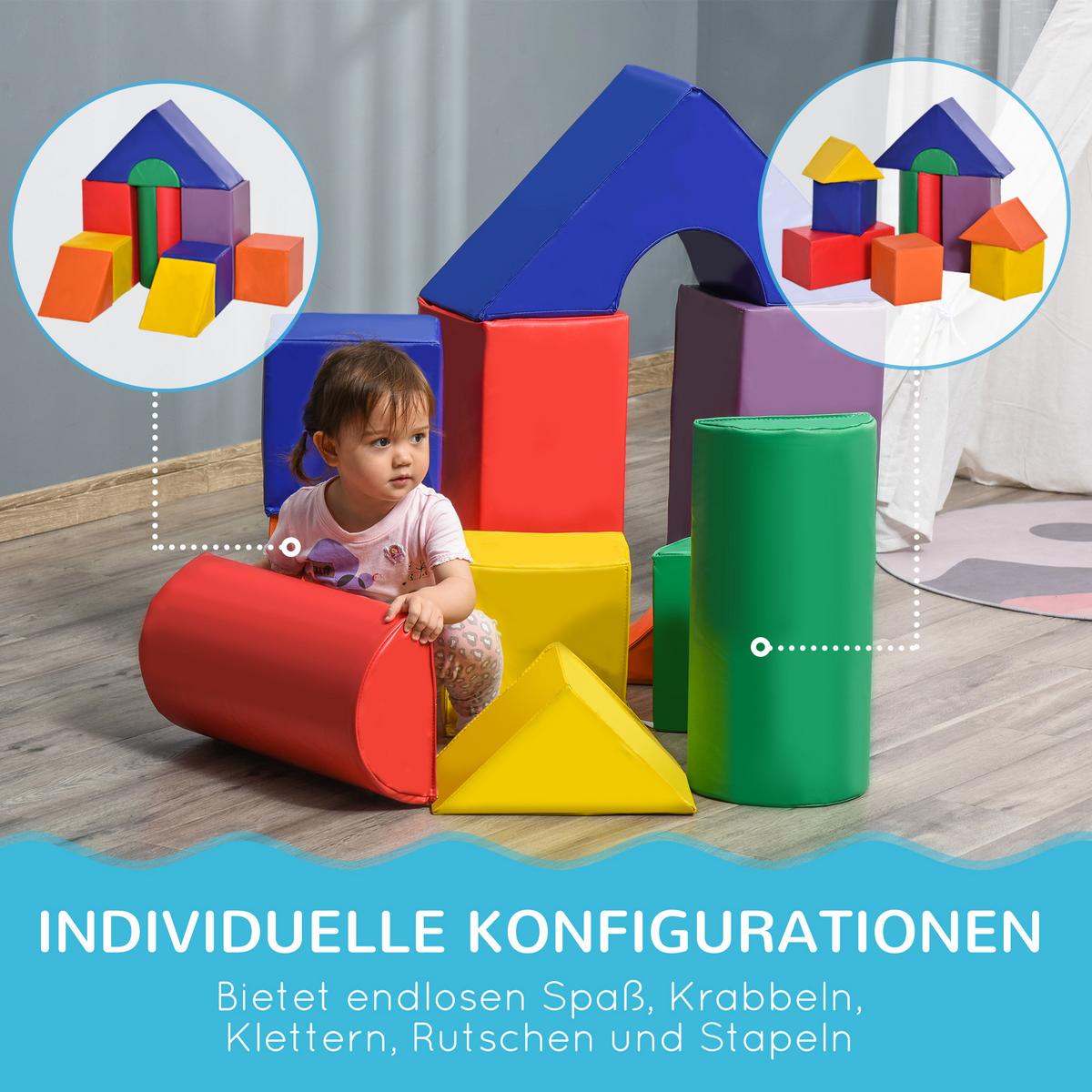 11-TLG. Softbausteine, Schaumstoffbausteine, Bausteinset zum Toben, Klettern - Multicolor, Kunststoff (25/25cm) - HOMCOM