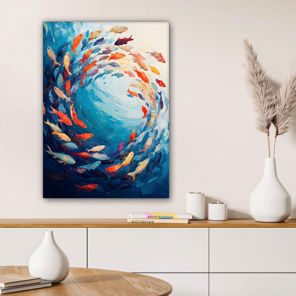 LEINWANDBILD Meer - Fische - Bunt - Dynamisch Wandbild Wohnzimmer 60x80 cm - Hellblau, Textil (60/80cm) - MuchoWow