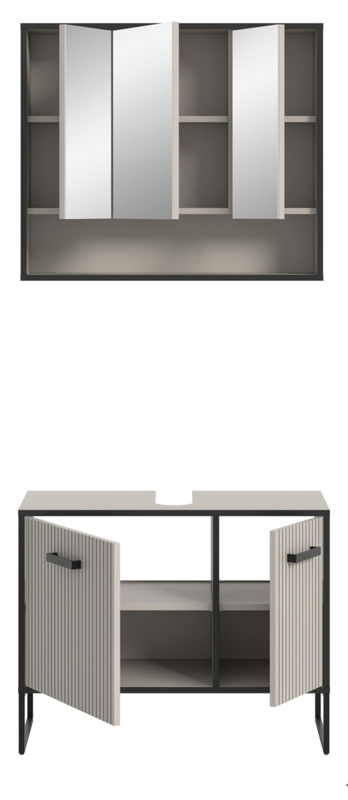 BADMÖBEL-SET 2-teilig Scana in schwarz, sand 80 cm, Kombination mit Soft-Close - Sandfarben/Schwarz, Glas/Holzwerkstoff (80/192/36cm) - Inn.Furn