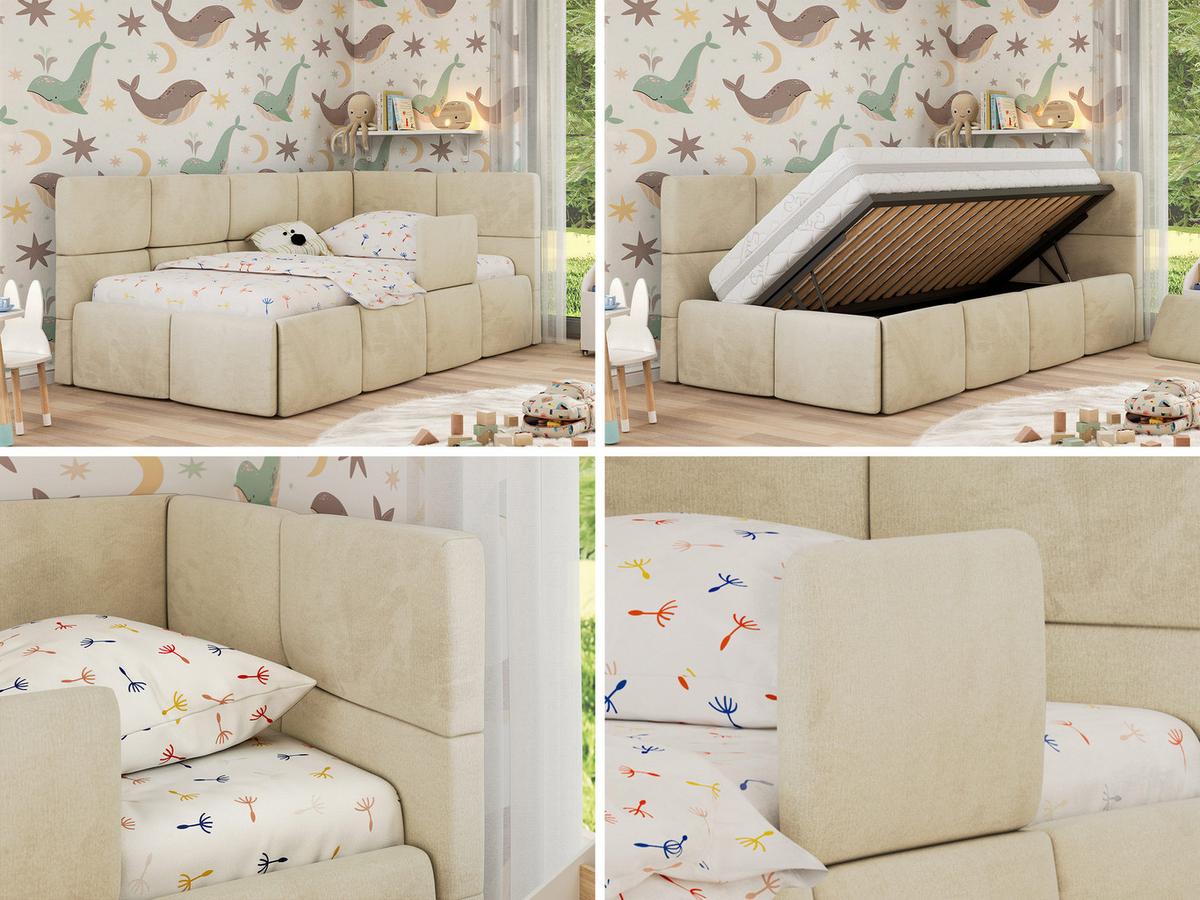 POLSTERBETT ARVO ALTA 90/200 - Beige Velvet - Ohne Matratze - Rechts - Beige, Textil (90/200cm) - MKS