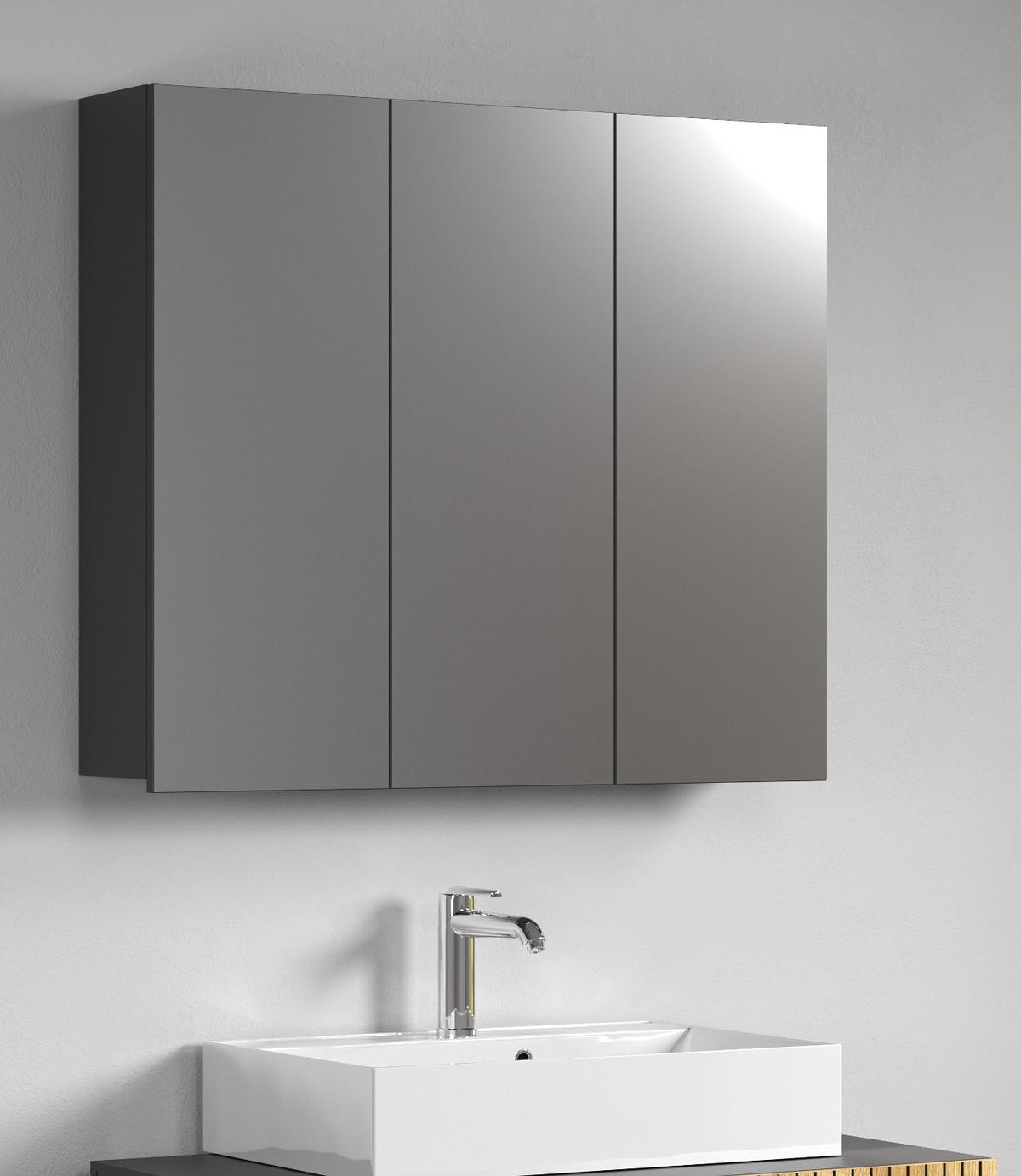 SPIEGELSCHRANK grau 90 cm, Badschrank 3-türig - Klar/Anthrazit, Glas/Holzwerkstoff (90/80/20cm) - Top.Furn