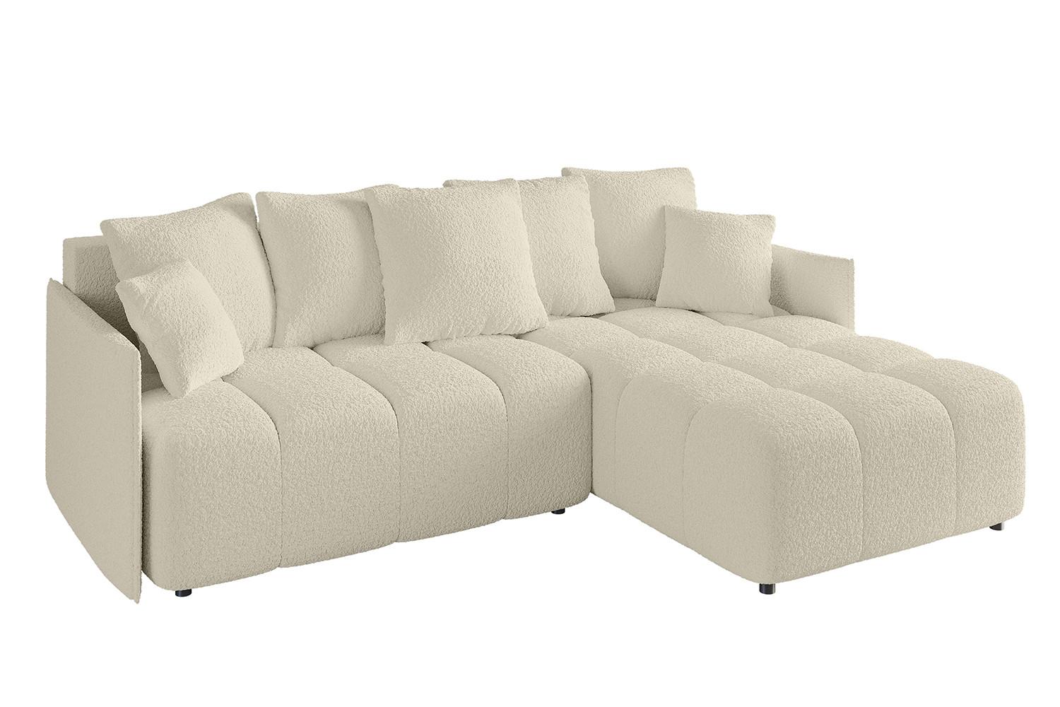 ECKSOFA Ottomane rechts LONLI-L 251x189x68 Creme Bouclé - Hellbraun/Creme, Holzwerkstoff/Kunststoff (189/251cm) - ALTDECOR