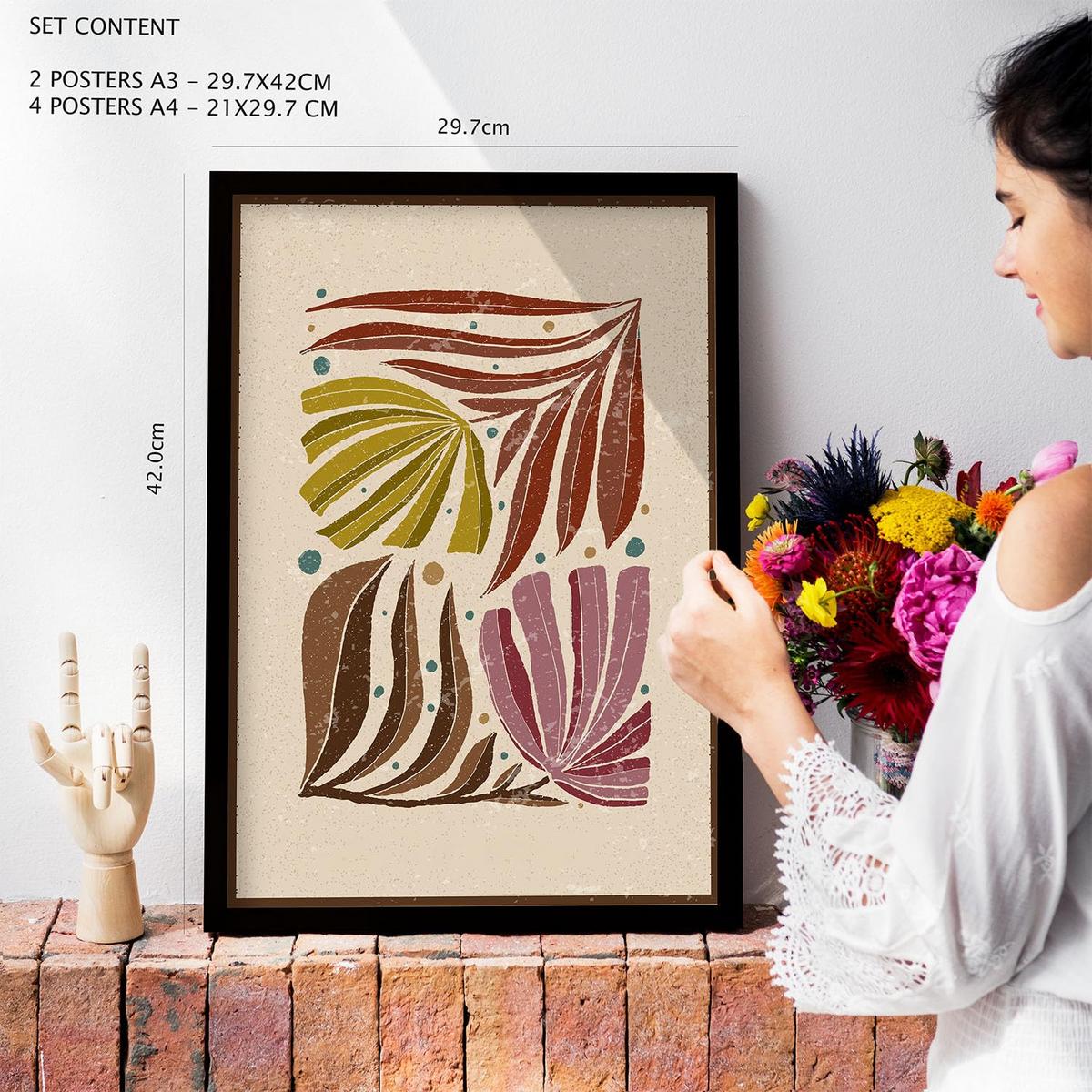 POSTER Set Mit 6 Drucken Von Blättern In Der Sammlung Ethnischer Ästhetische Dekorative Rahmen Für Ihr Zuhause Wandkunstdruck A3 & A4 Schwarzer Rahmen - Schwarz, Papier (29/3cm) - Nacnic