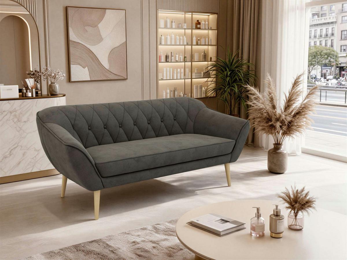 3-SITZER-SOFA PIRS - Dunkelgrau Velvet - Holzbeine - Dunkelgrau/Buchefarben, Holzwerkstoff/Textil (180/75/74cm) - MKS