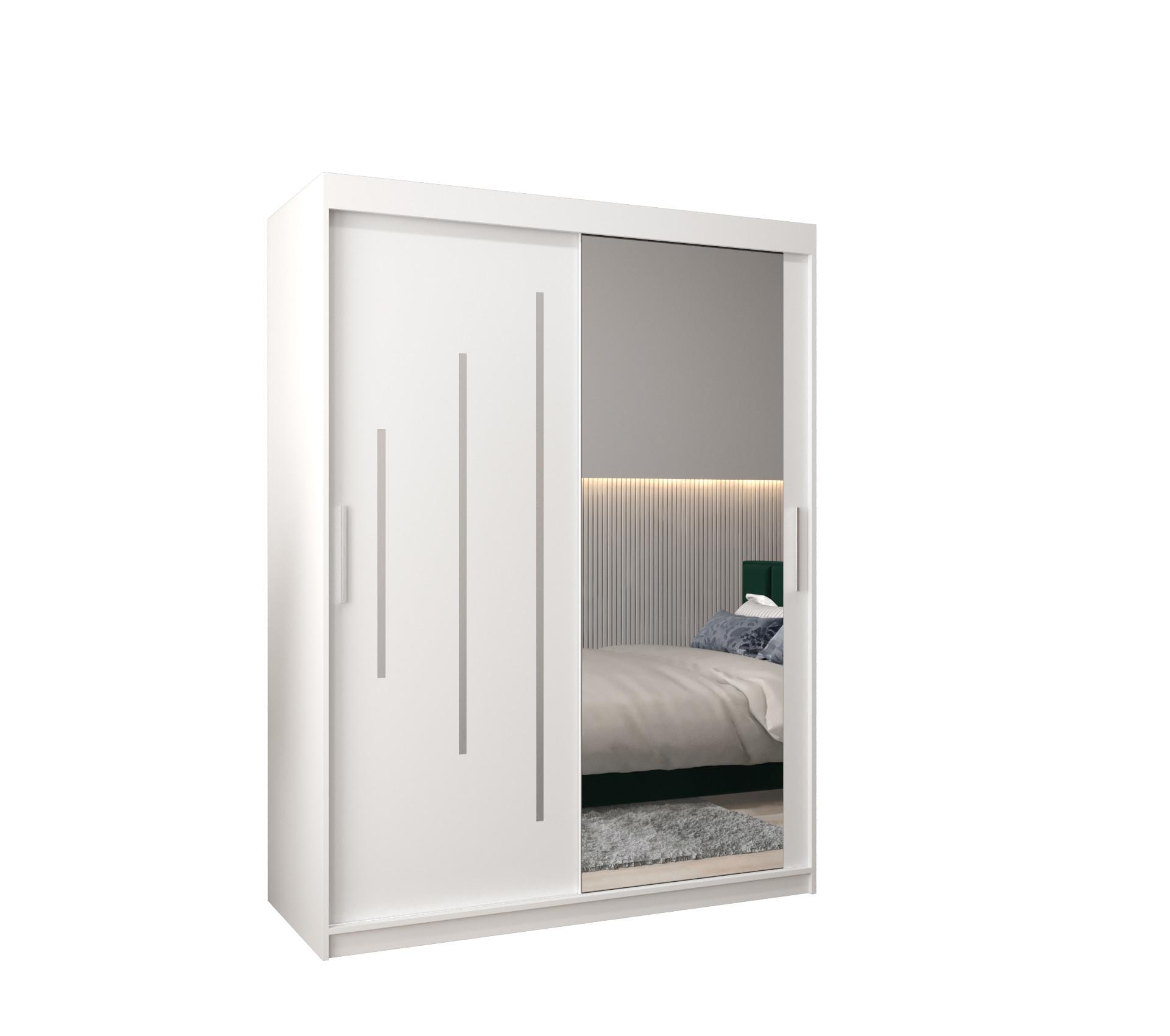 SCHWEBETÜRENSCHRANK 200/150/62 2-türig - Silberfarben/Weiß, Holz/Kunststoff (150/200/62cm) - Abiks Möbel