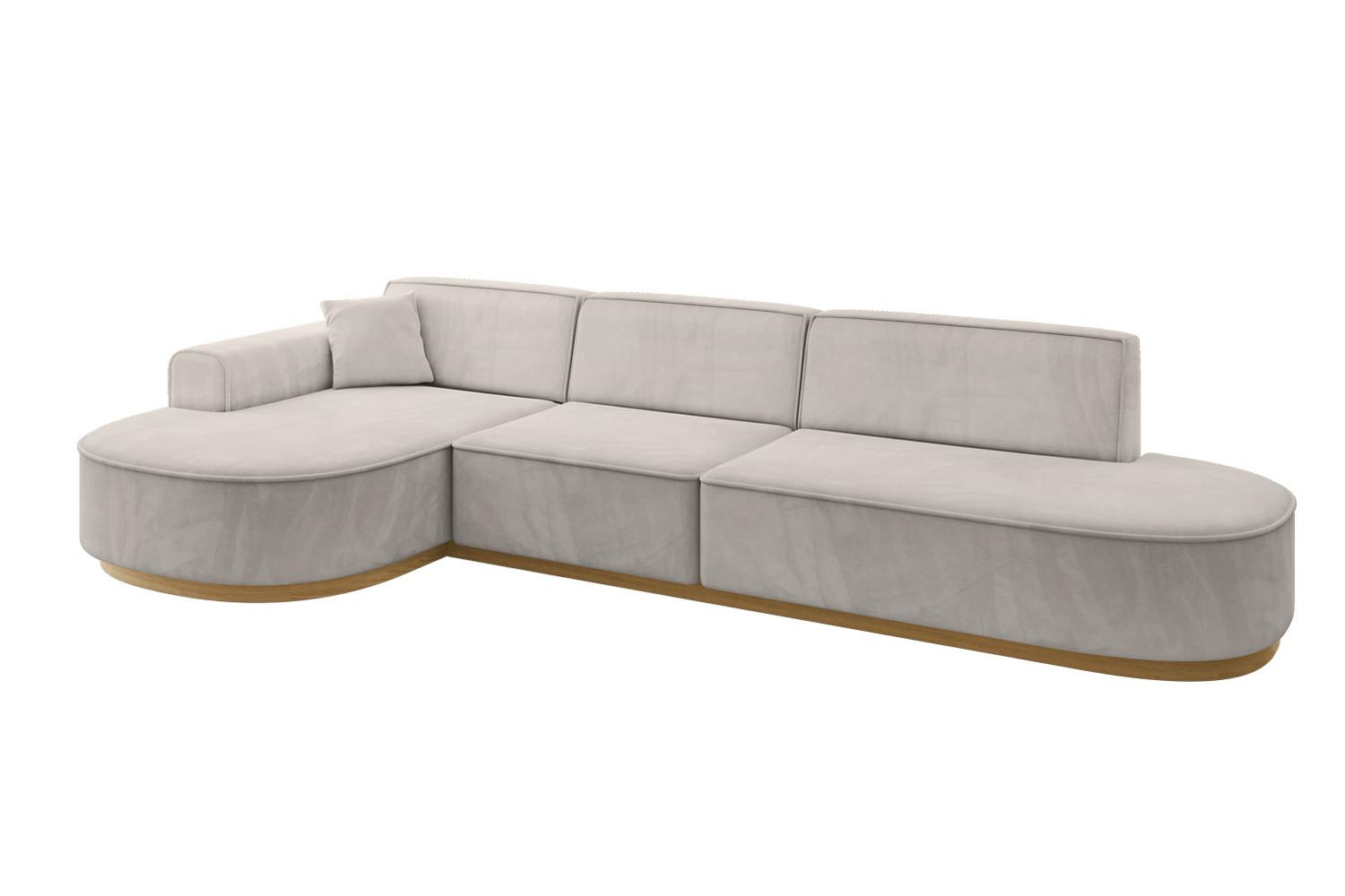 ECKSOFA Ottomane Links MARI-L2-v2 - 328x171x83 cm Hellbraun Velours - Hellbraun, Holzwerkstoff/Textil (328/171cm) - ALTDECOR