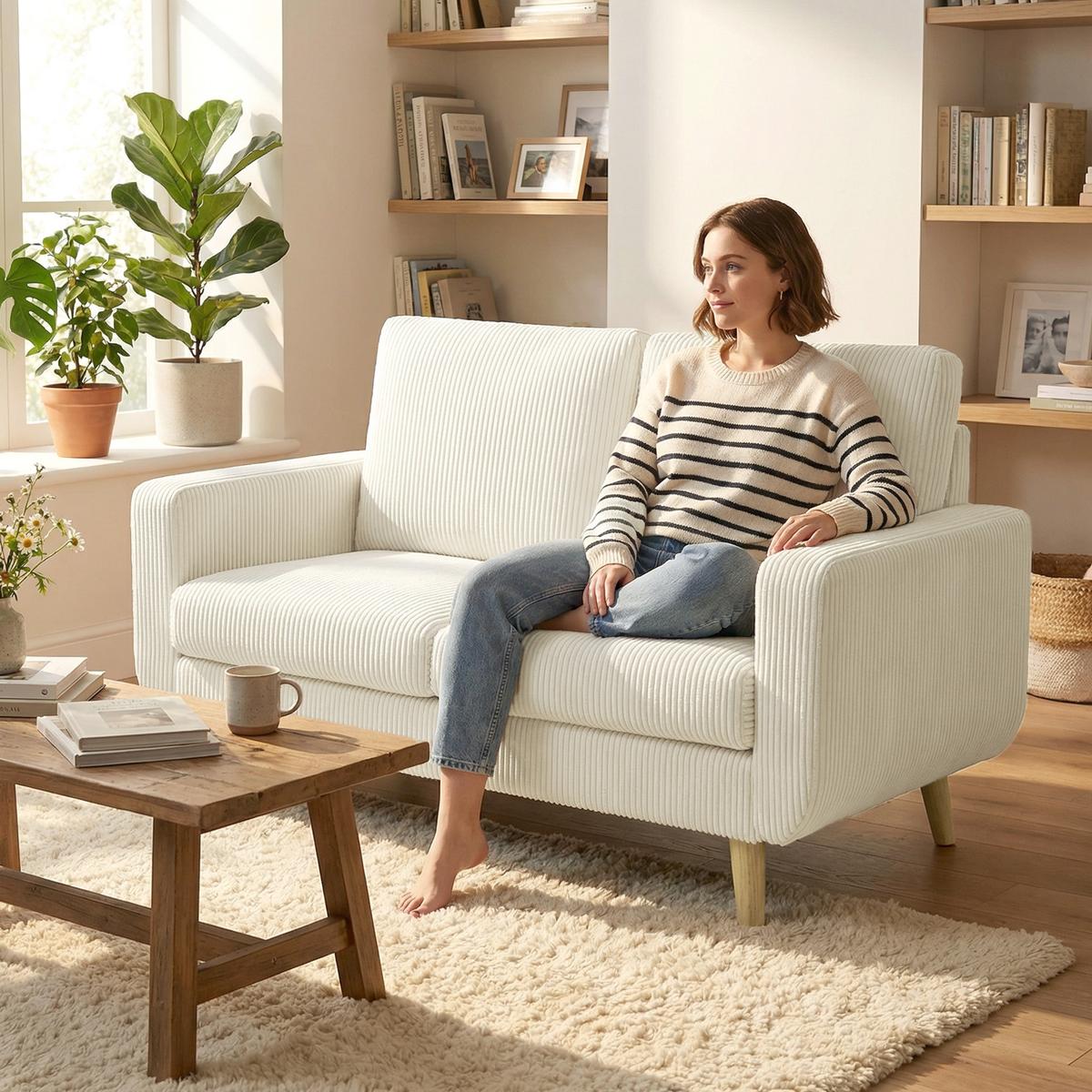 SOFA Nythiv 134/74/84cm - Creme, Textil (74/84/134cm) - ZMH